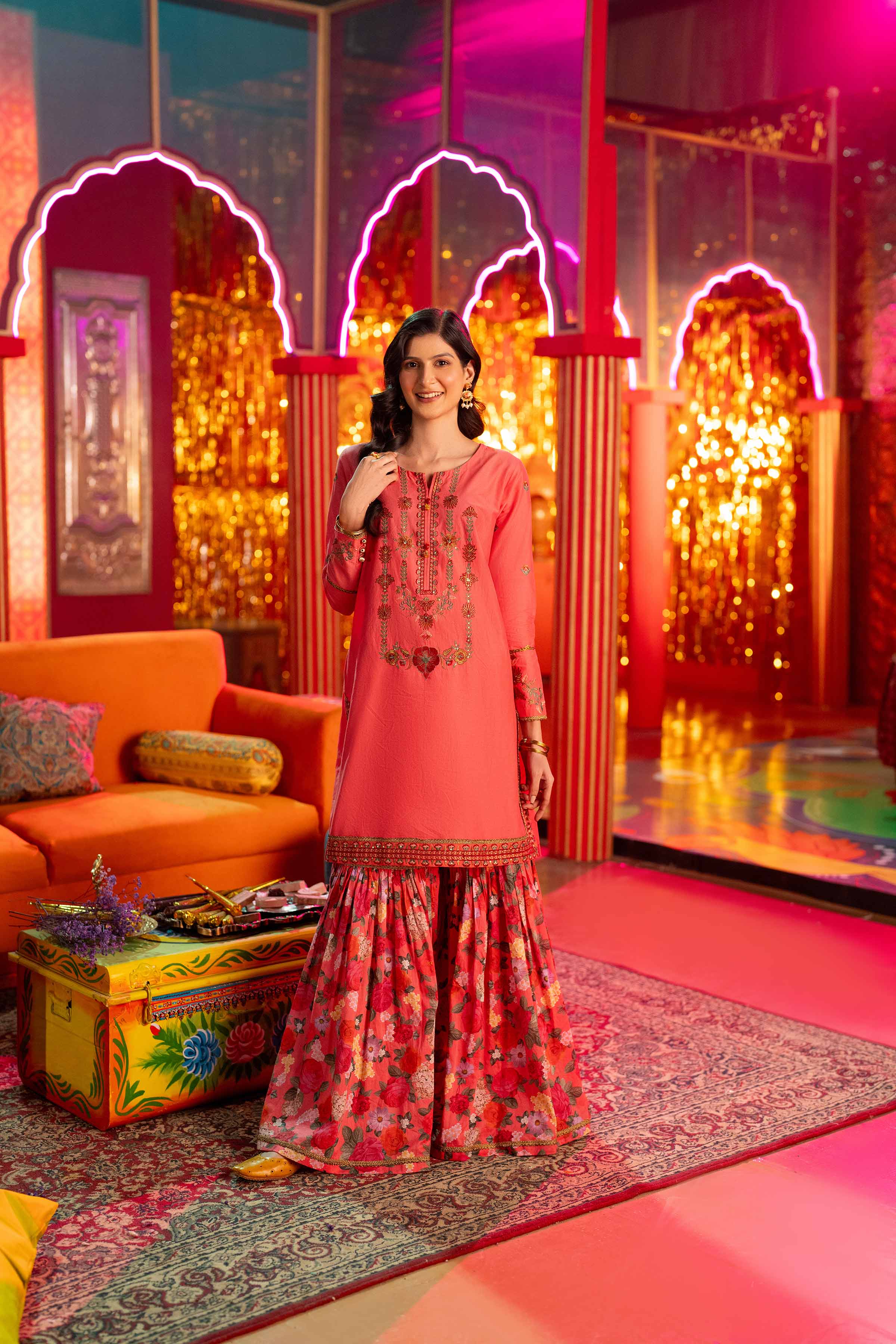 NishatUK - Coral Embroidered  Lawn 2-piece ready to wear Dress