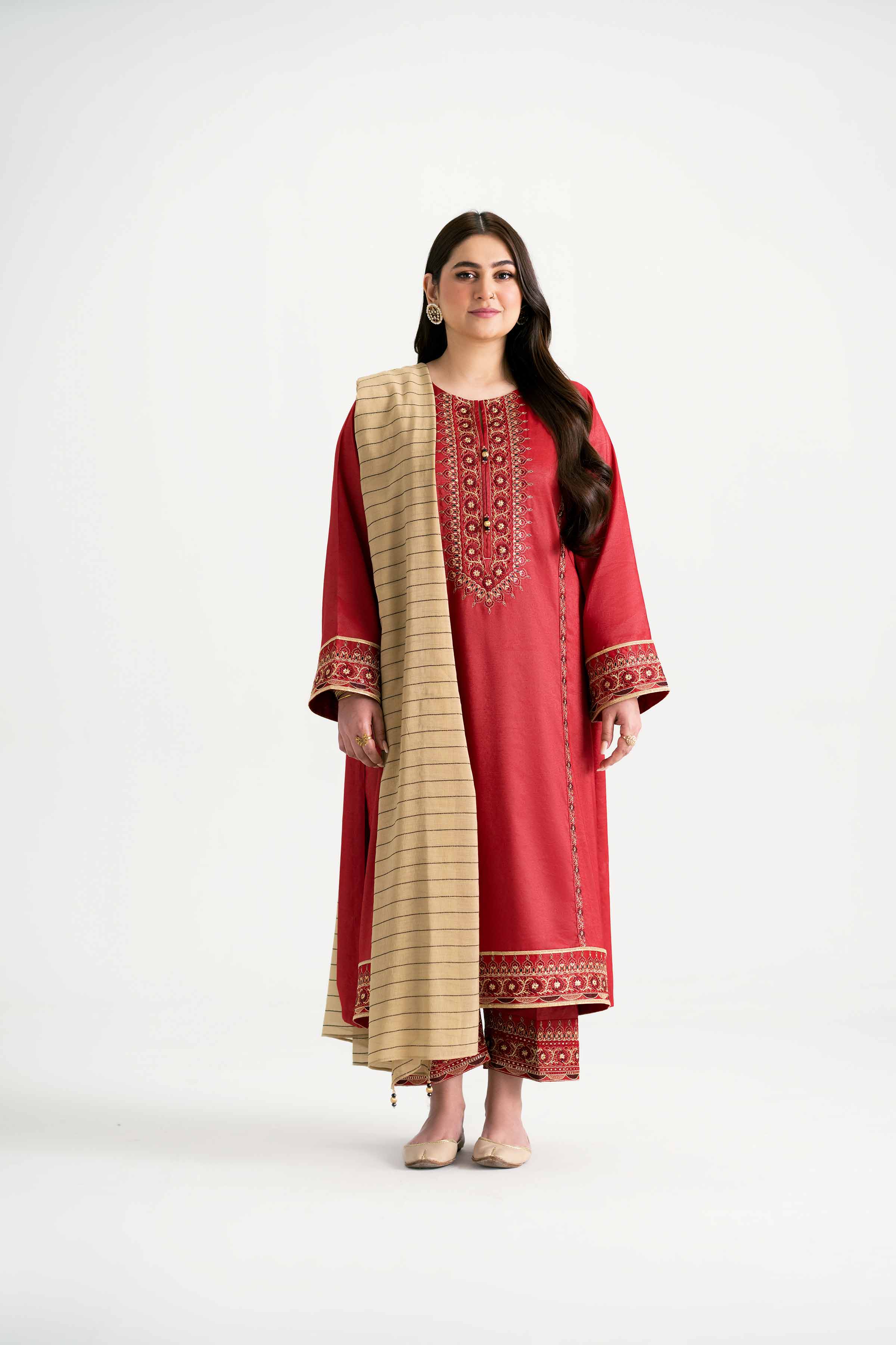 NishatUK - Ivory Embroidered   Nylon Viscose 3-piece ready to wear Suit