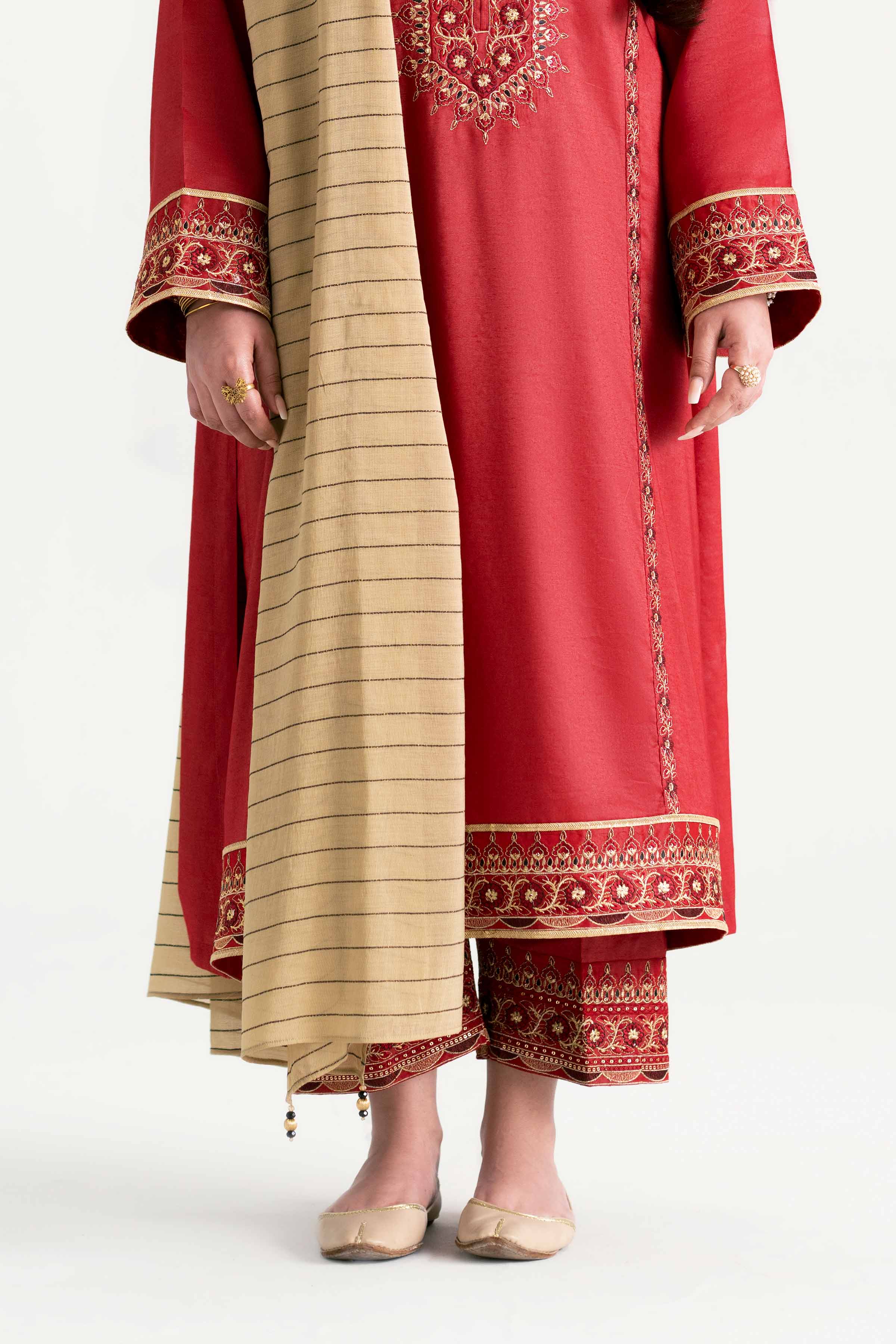 NishatUK - Ivory Embroidered   Nylon Viscose 3-piece ready to wear Suit