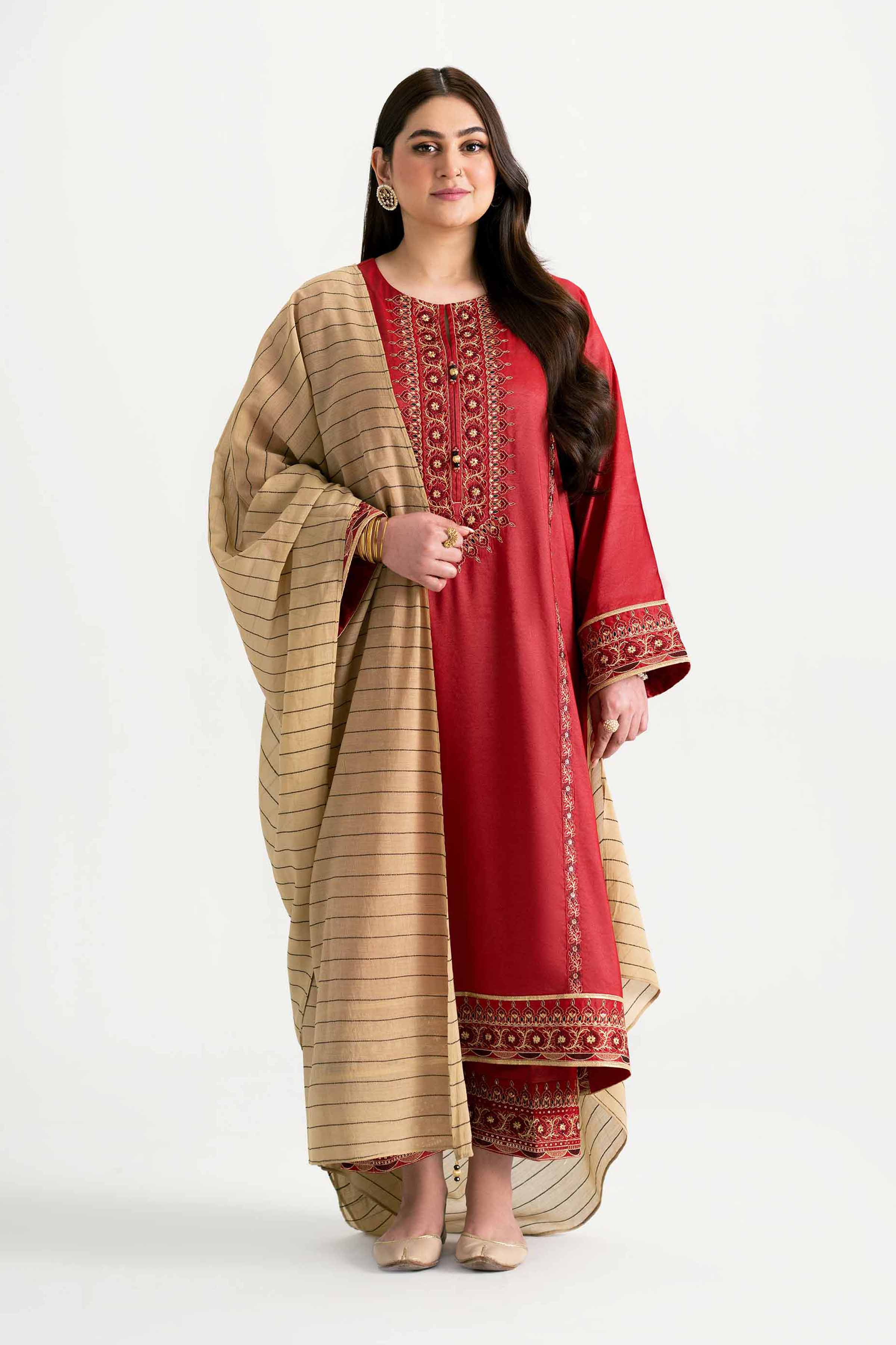 NishatUK - Ivory Embroidered   Nylon Viscose 3-piece ready to wear Suit