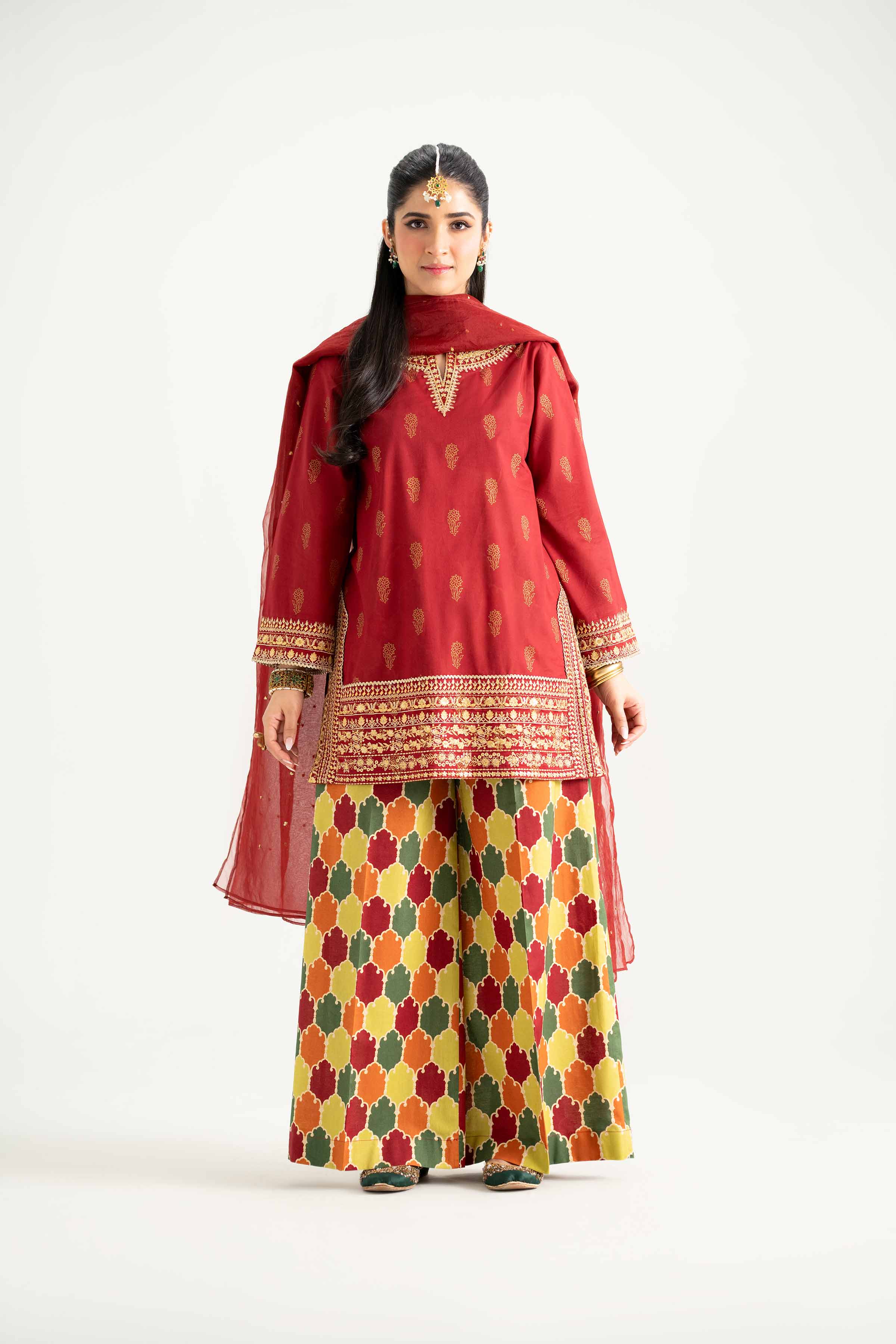NishatUK - Maroon Embroidered  Lawn 3-piece ready to wear Suit
