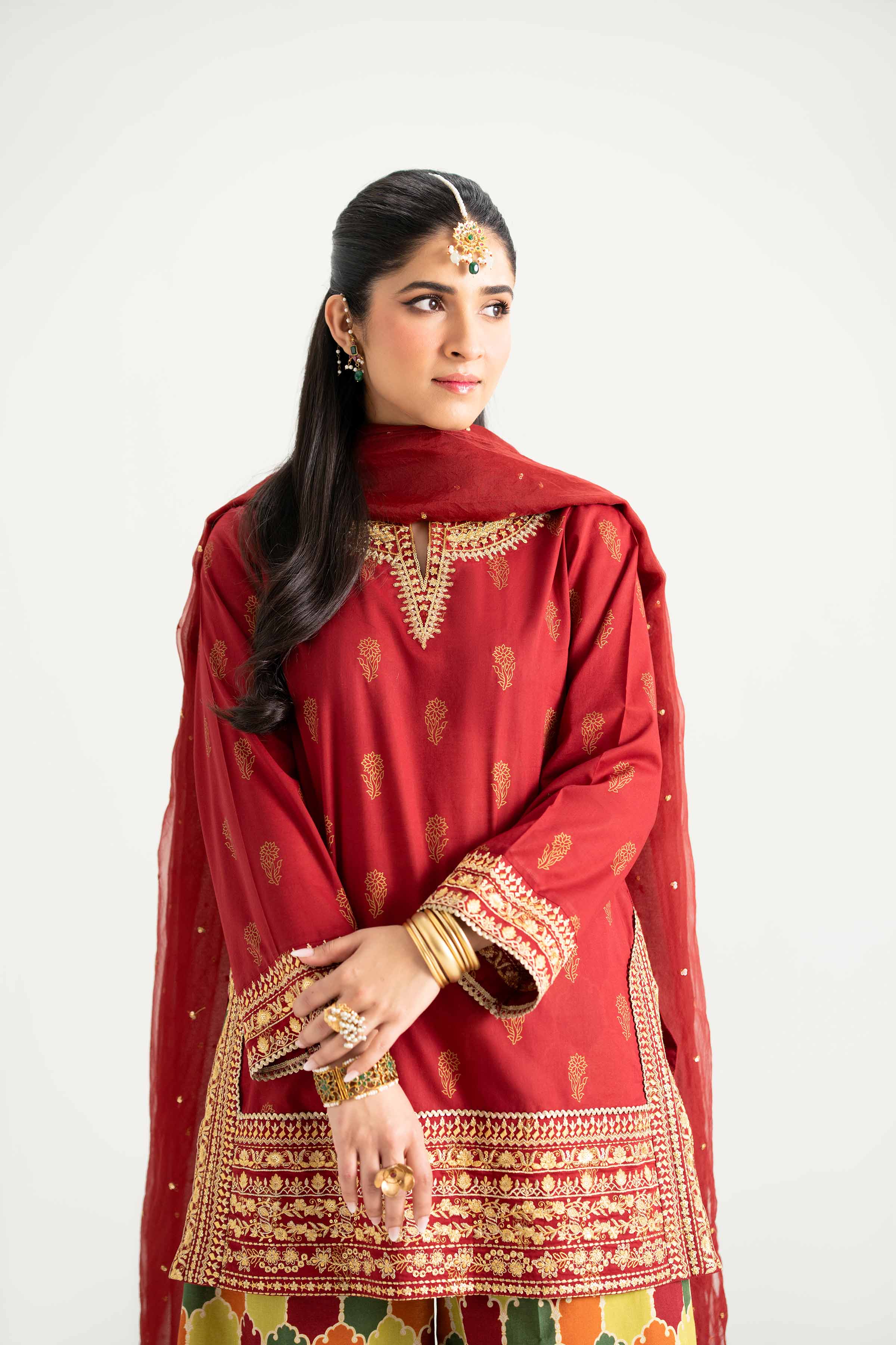 NishatUK - Maroon Embroidered  Lawn 3-piece ready to wear Suit