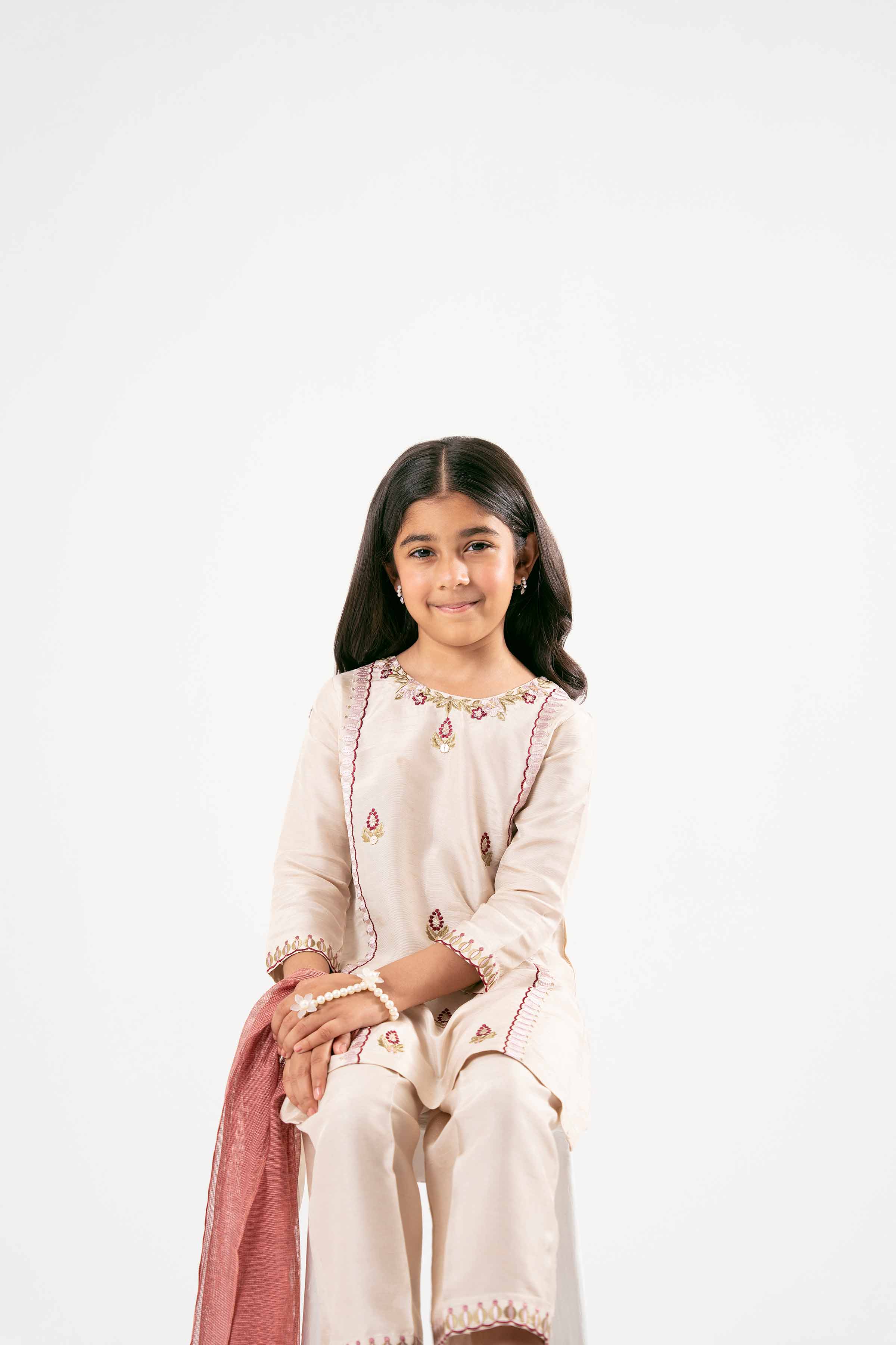 NishatUK - Beige Embroidered  Silk 3-piece ready to wear Suit