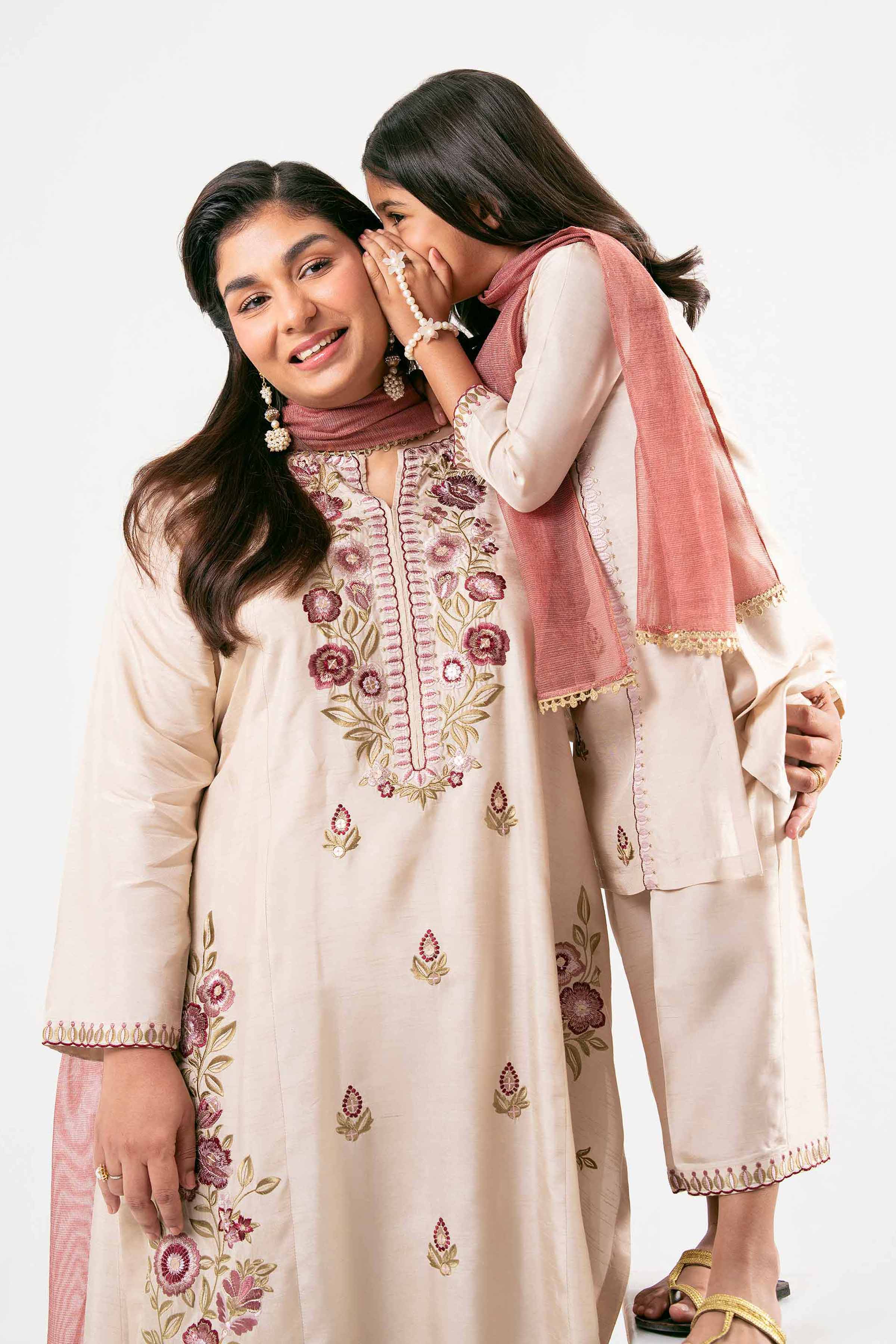 NishatUK - Beige Embroidered  Silk 3-piece ready to wear Suit