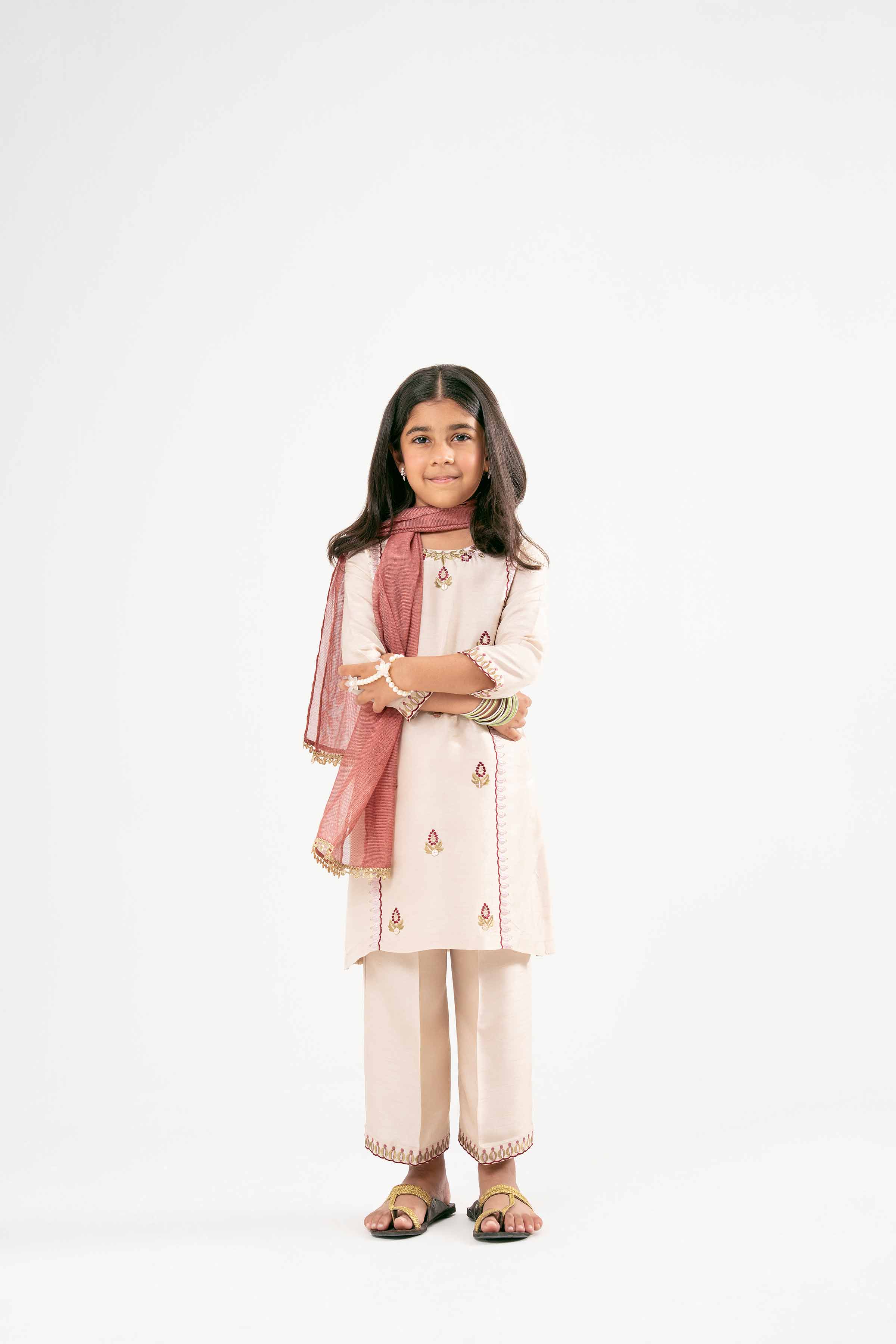 NishatUK - Beige Embroidered  Silk 3-piece ready to wear Suit