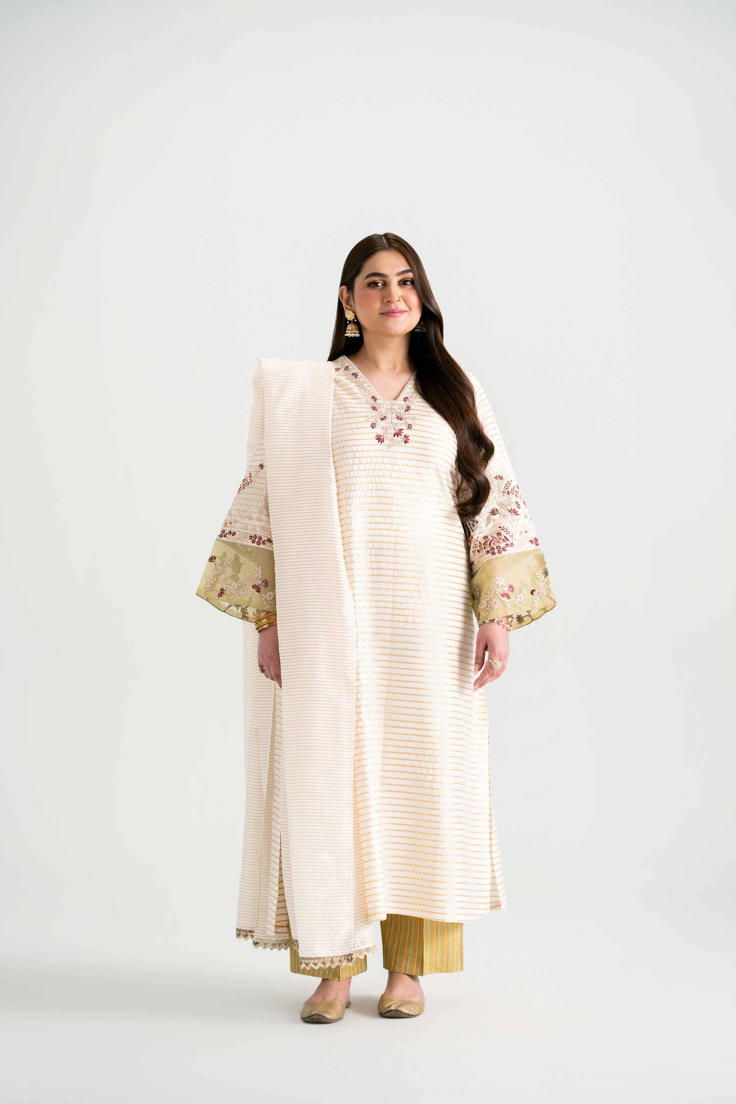 NishatUK - Off White Embroidered  Cotton 3-piece ready to wear Suit