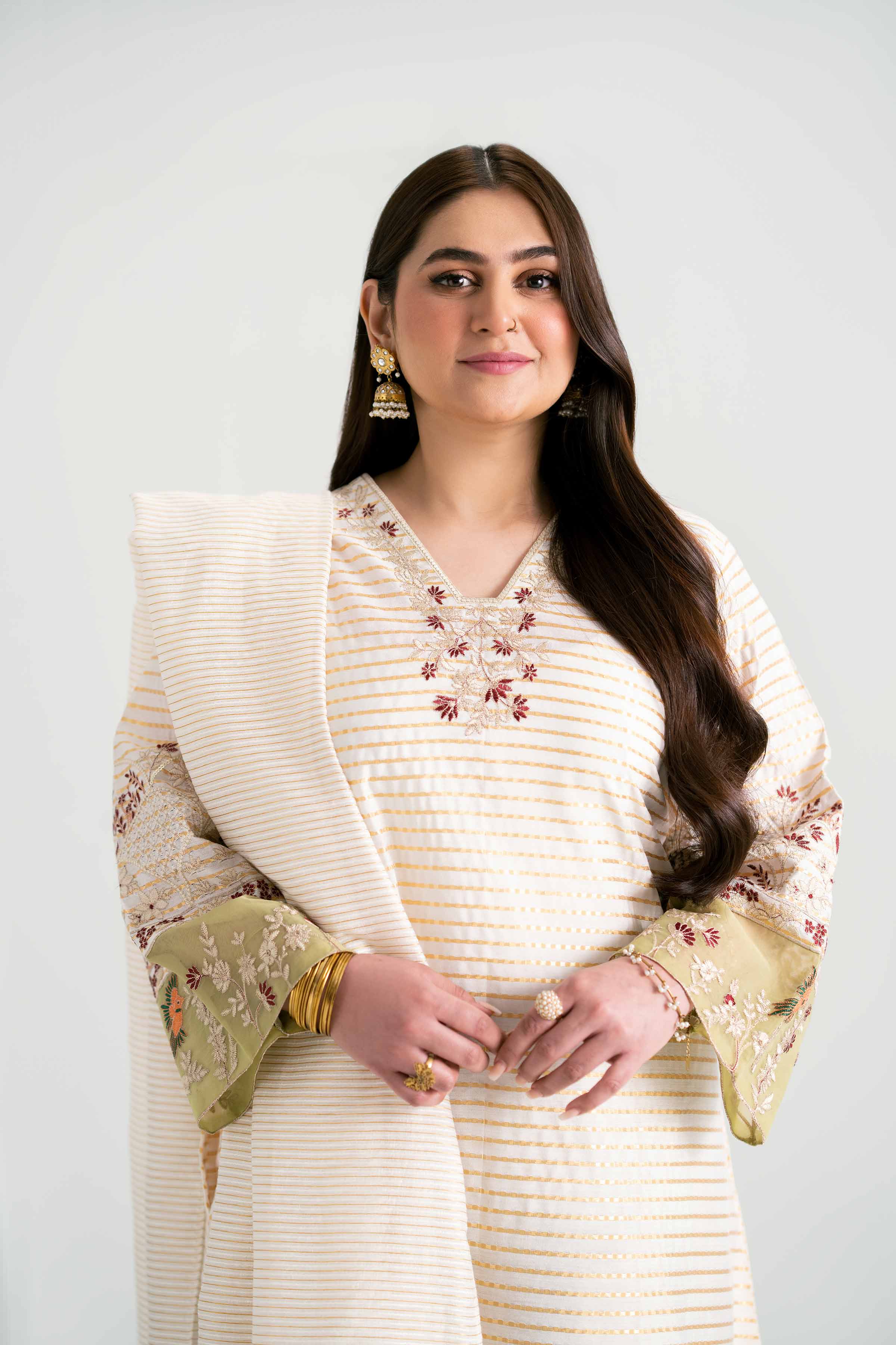 NishatUK - Off White Embroidered  Cotton 3-piece ready to wear Suit