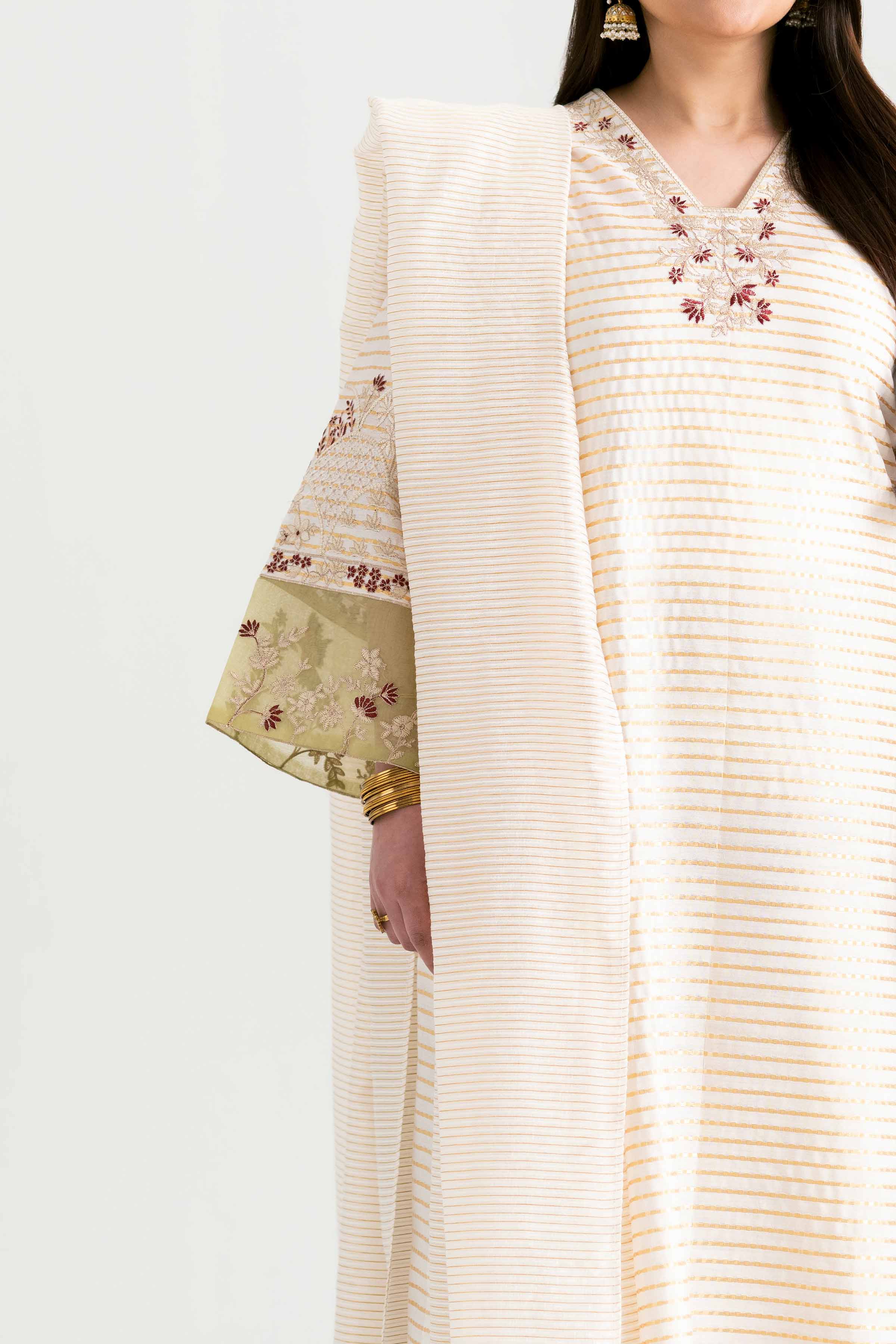 NishatUK - Off White Embroidered  Cotton 3-piece ready to wear Suit