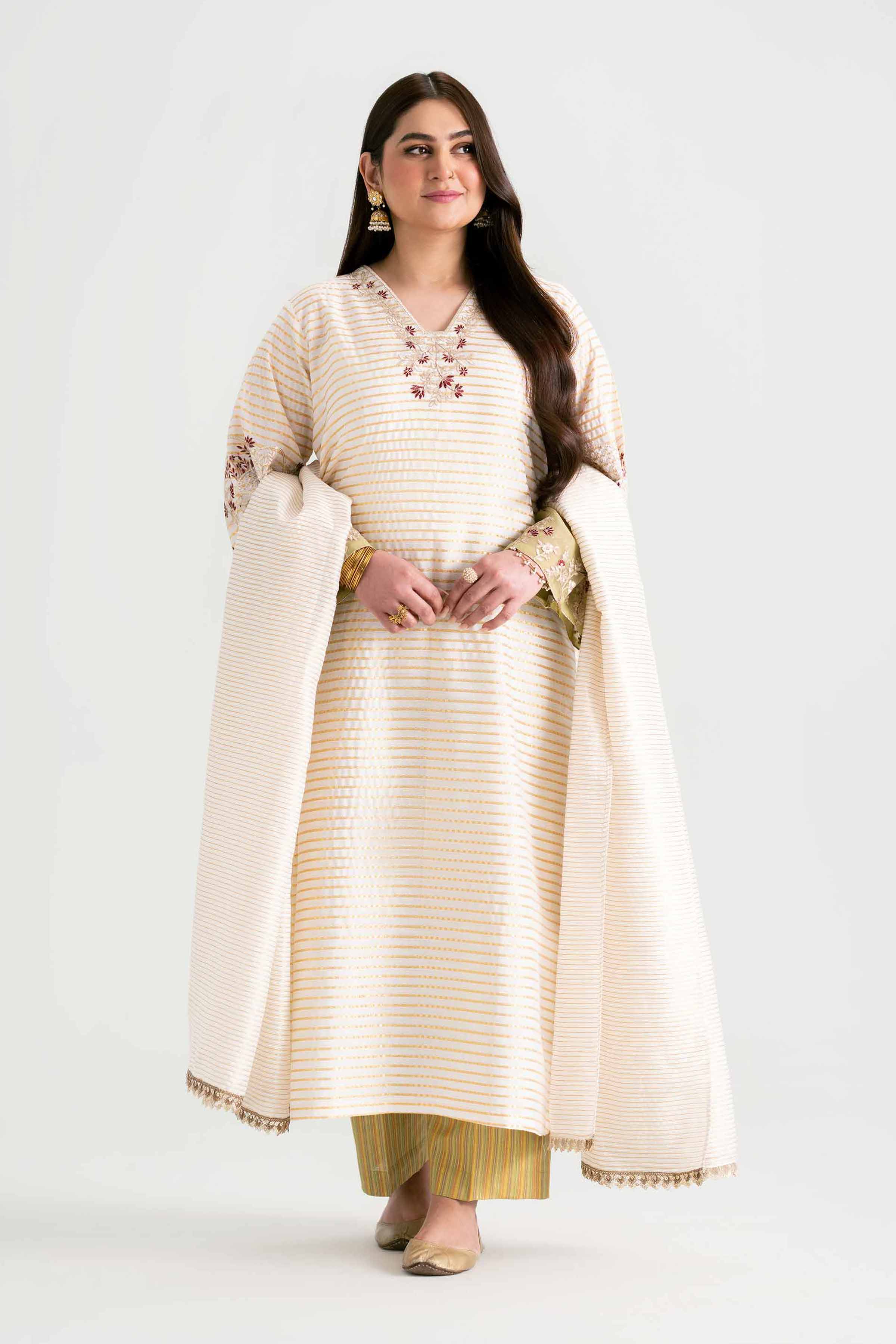 NishatUK - Off White Embroidered  Cotton 3-piece ready to wear Suit