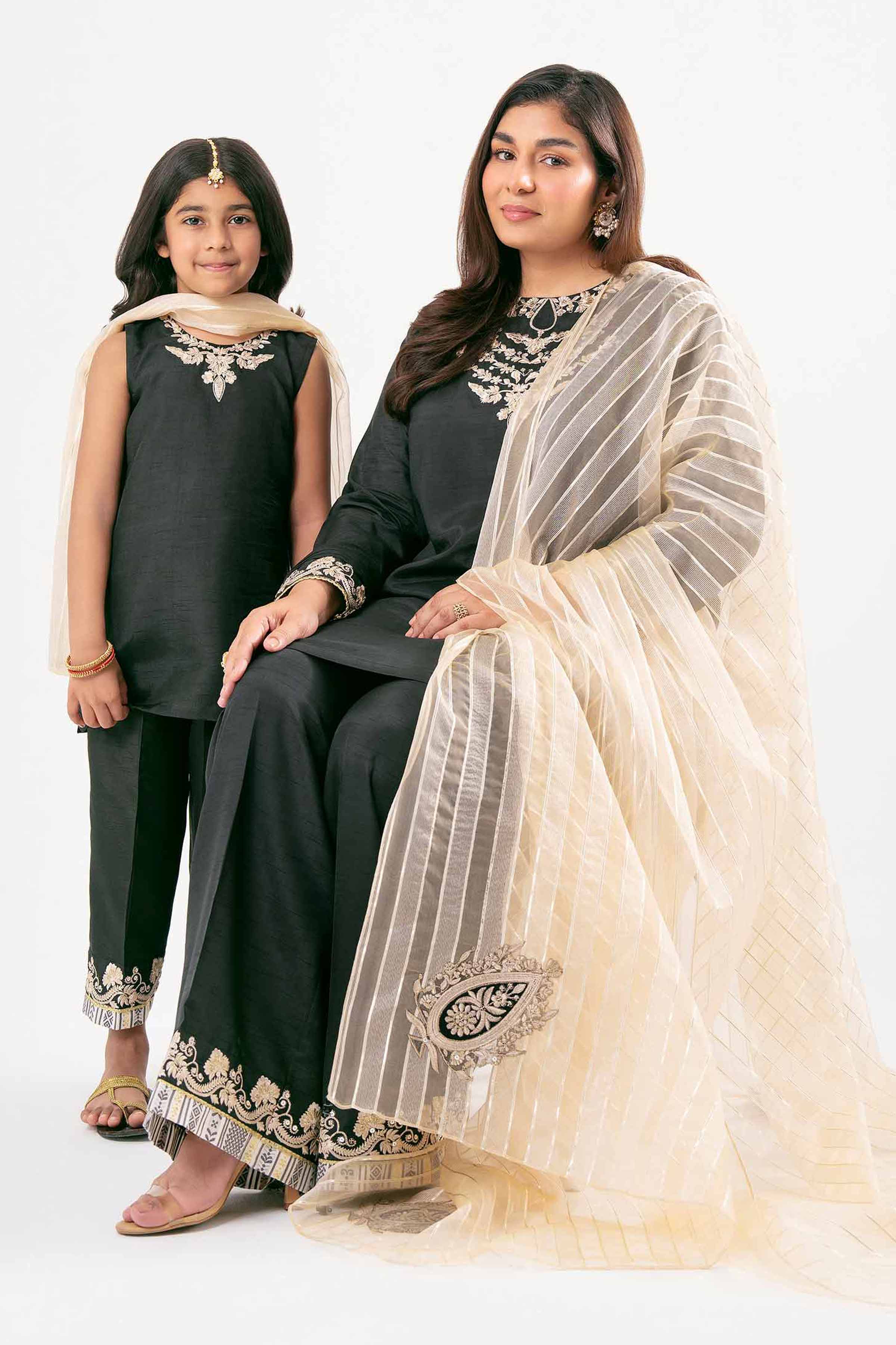 NishatUK - Black Embroidered Silk 3-piece ready to wear Suit