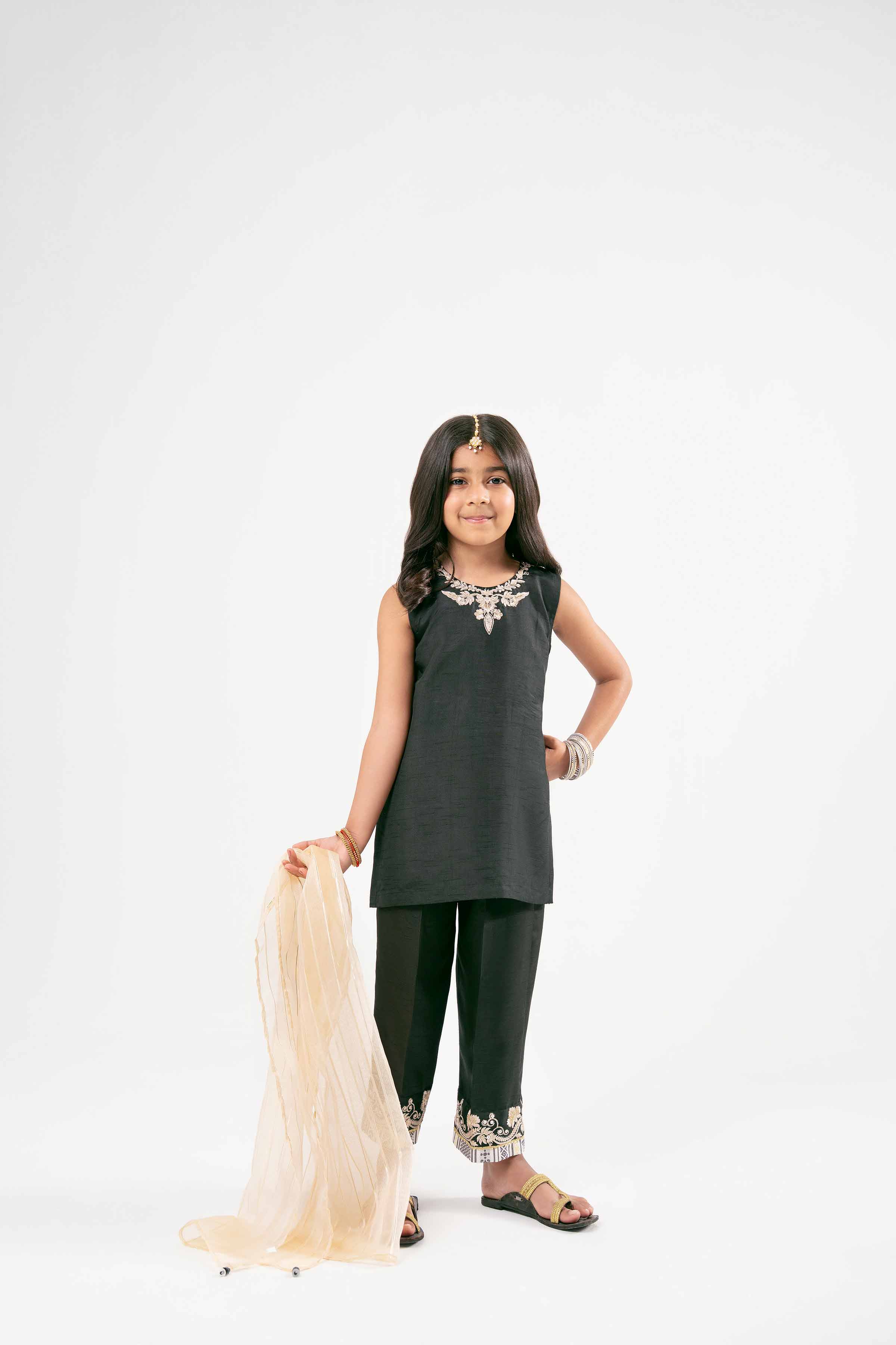 NishatUK - Black Embroidered Silk 3-piece ready to wear Suit