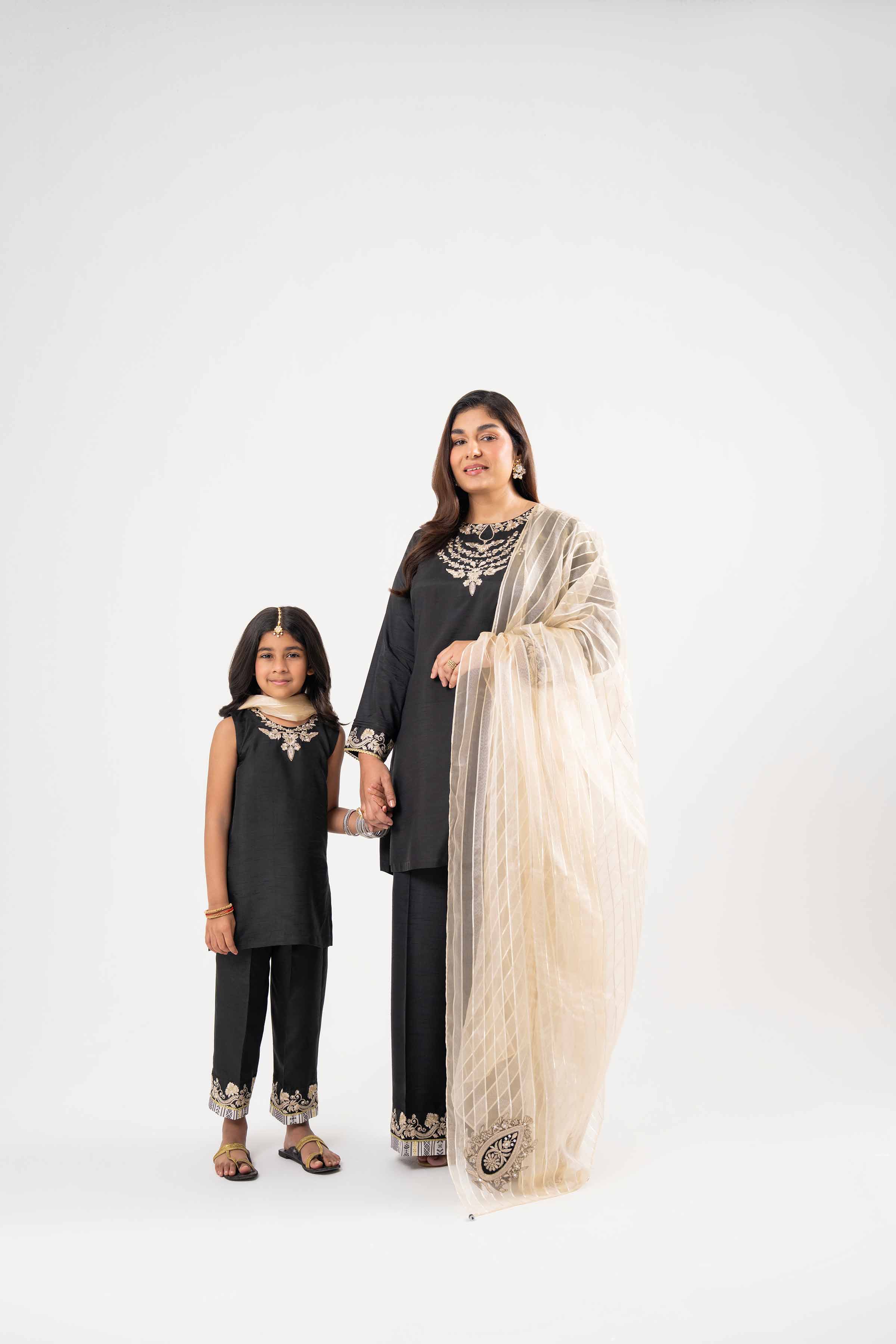 NishatUK - Black Embroidered Silk 3-piece ready to wear Suit