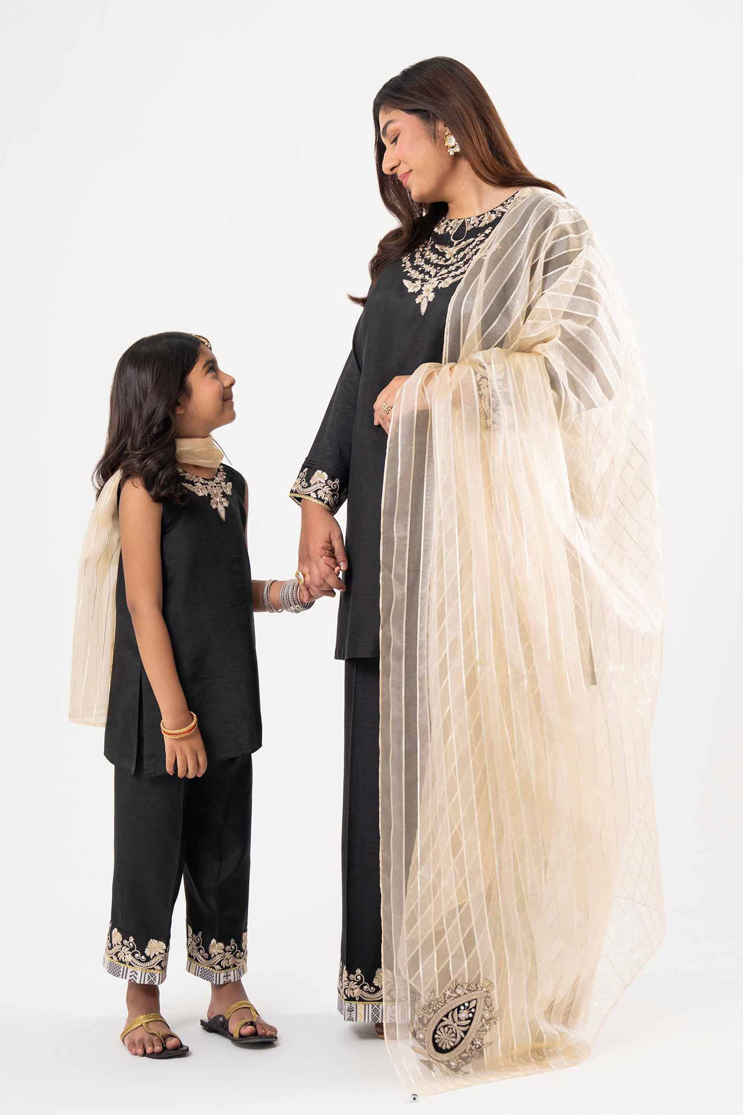 NishatUK - Black Embroidered Silk 3-piece ready to wear Suit