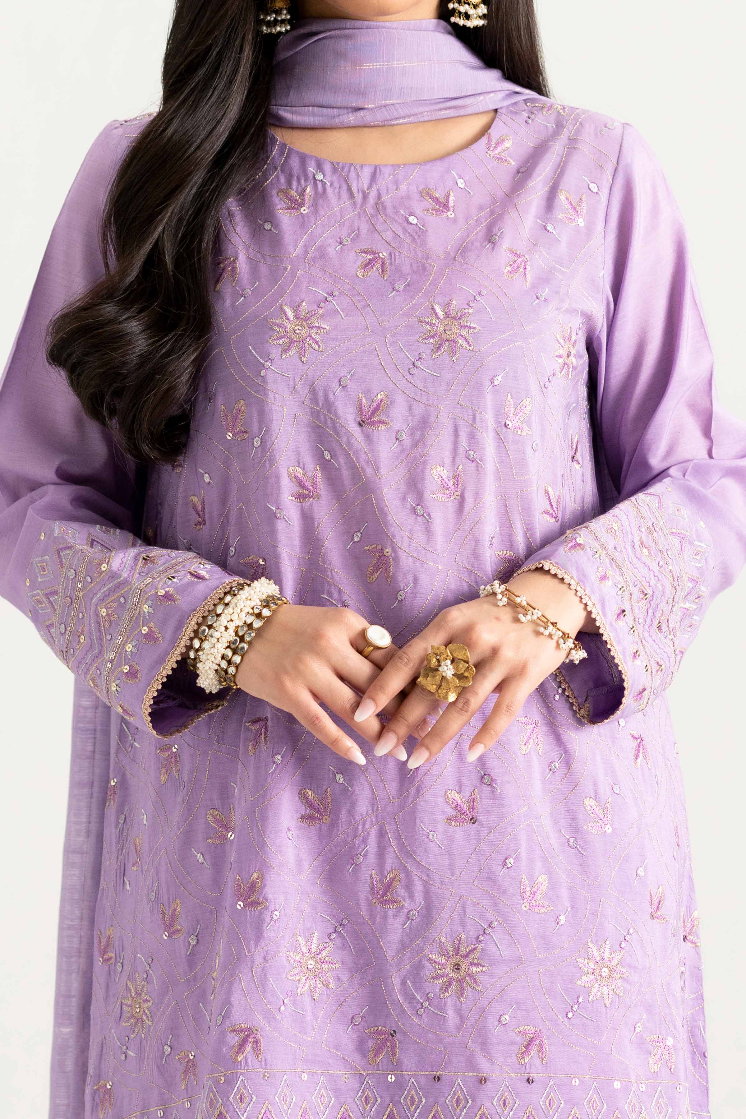 NishatUK - Purple Embroidered   Nylon Viscose 3-piece ready to wear Suit