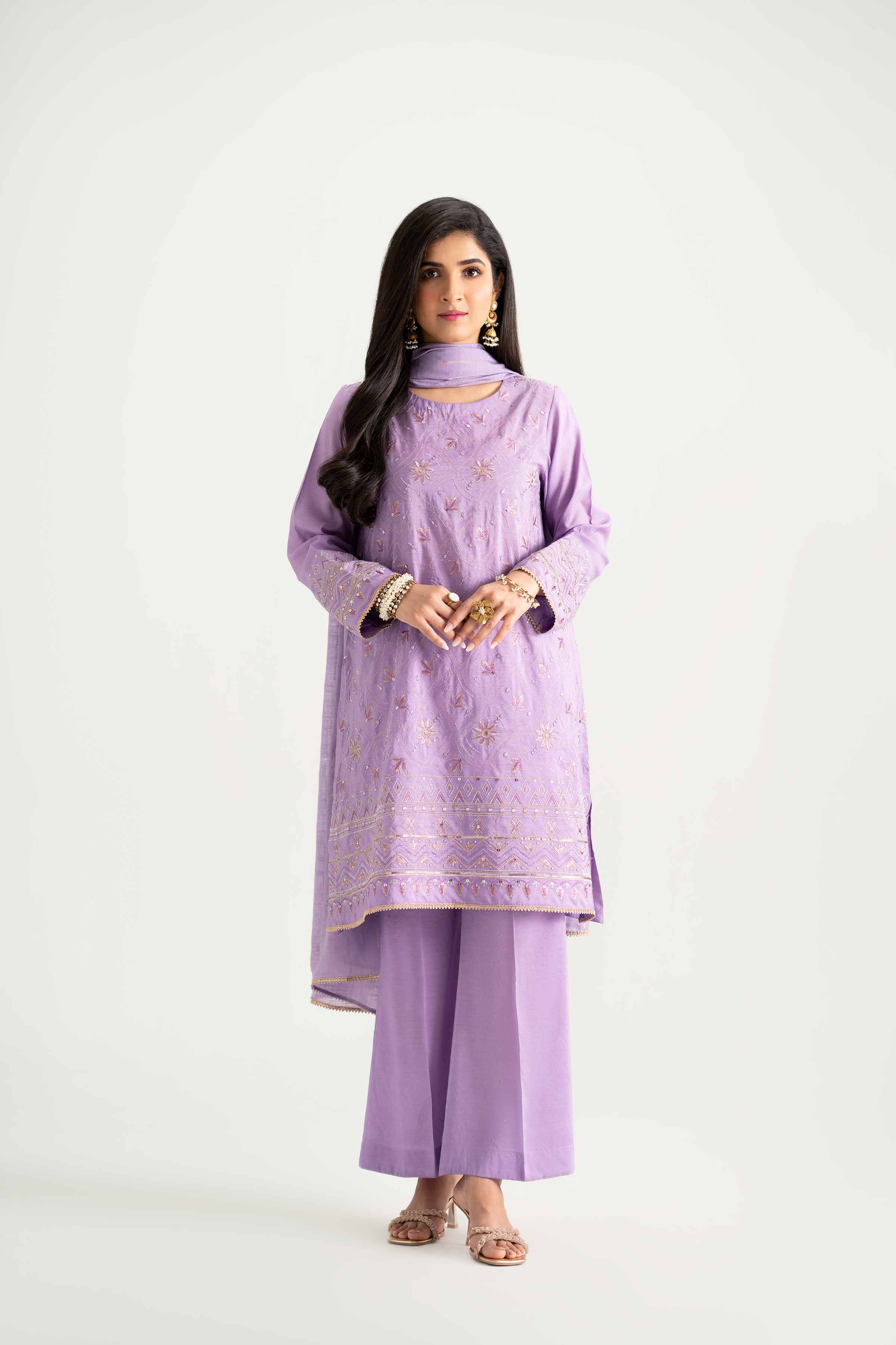 NishatUK - Purple Embroidered   Nylon Viscose 3-piece ready to wear Suit