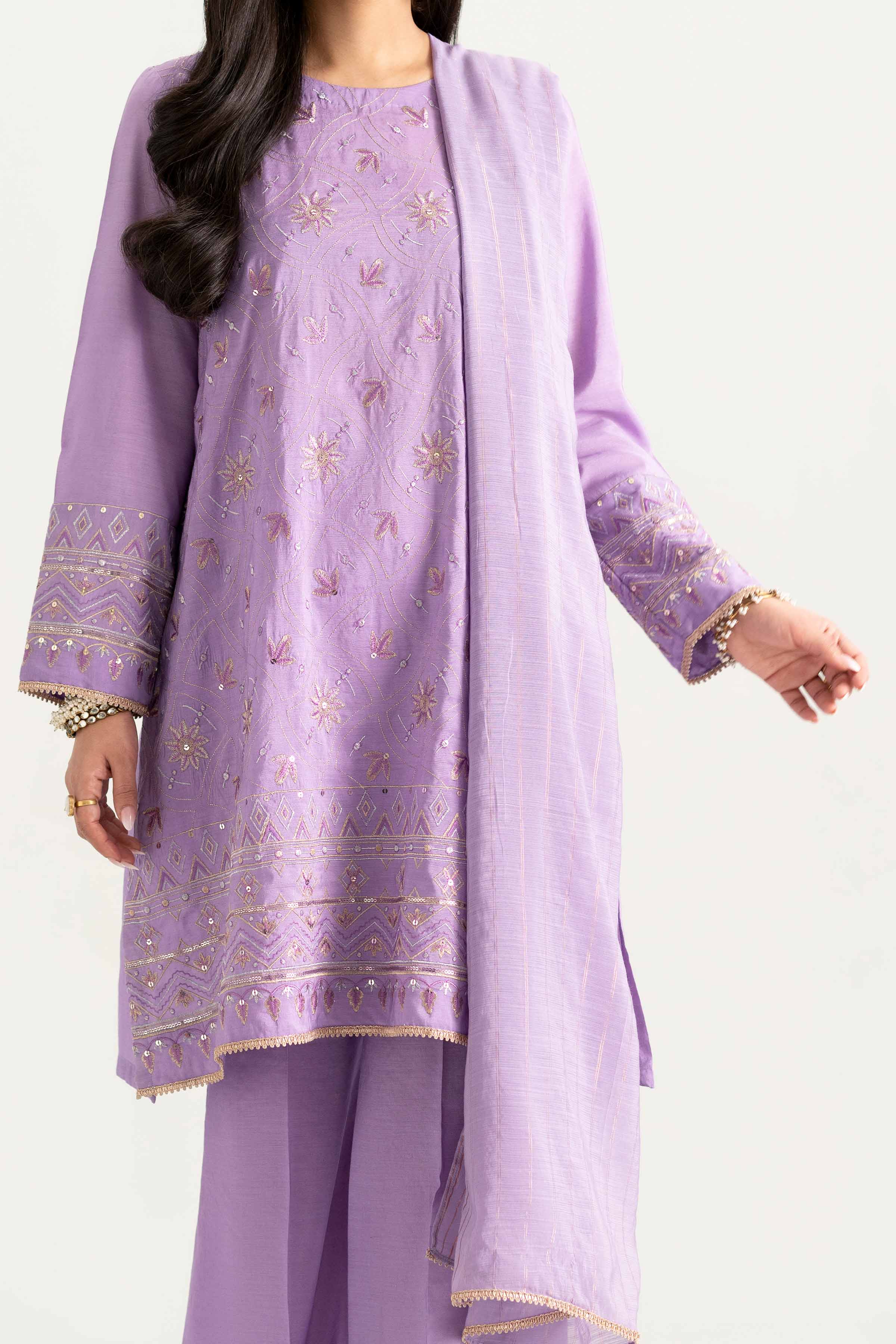 NishatUK - Purple Embroidered   Nylon Viscose 3-piece ready to wear Suit