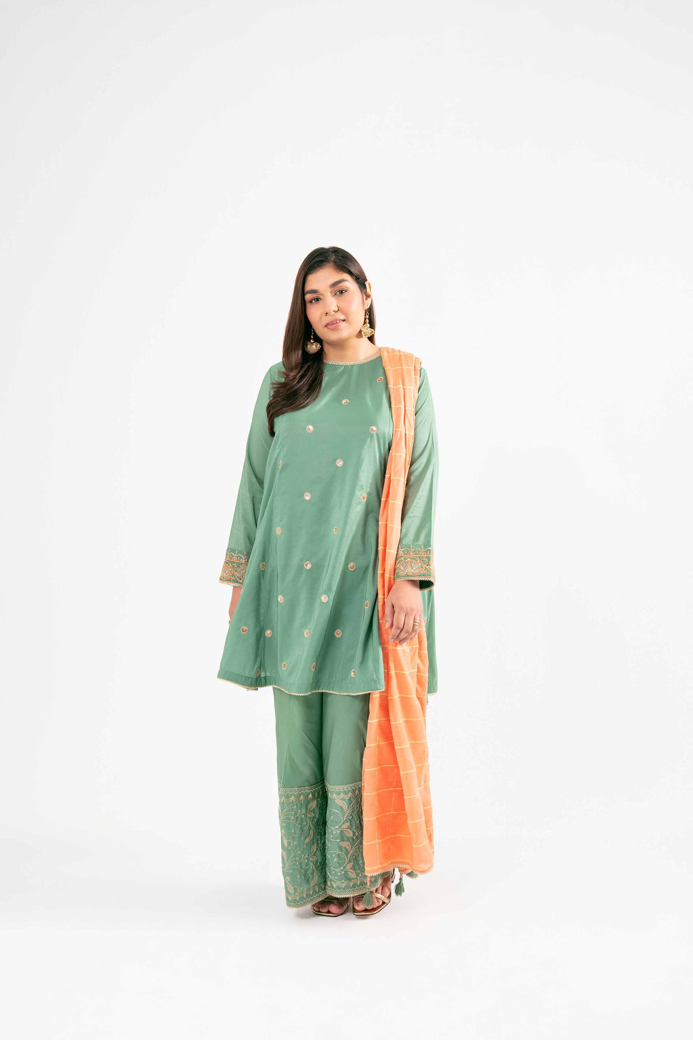 NishatUK - Green Embroidered   Nylon Viscose 3-piece ready to wear Suit
