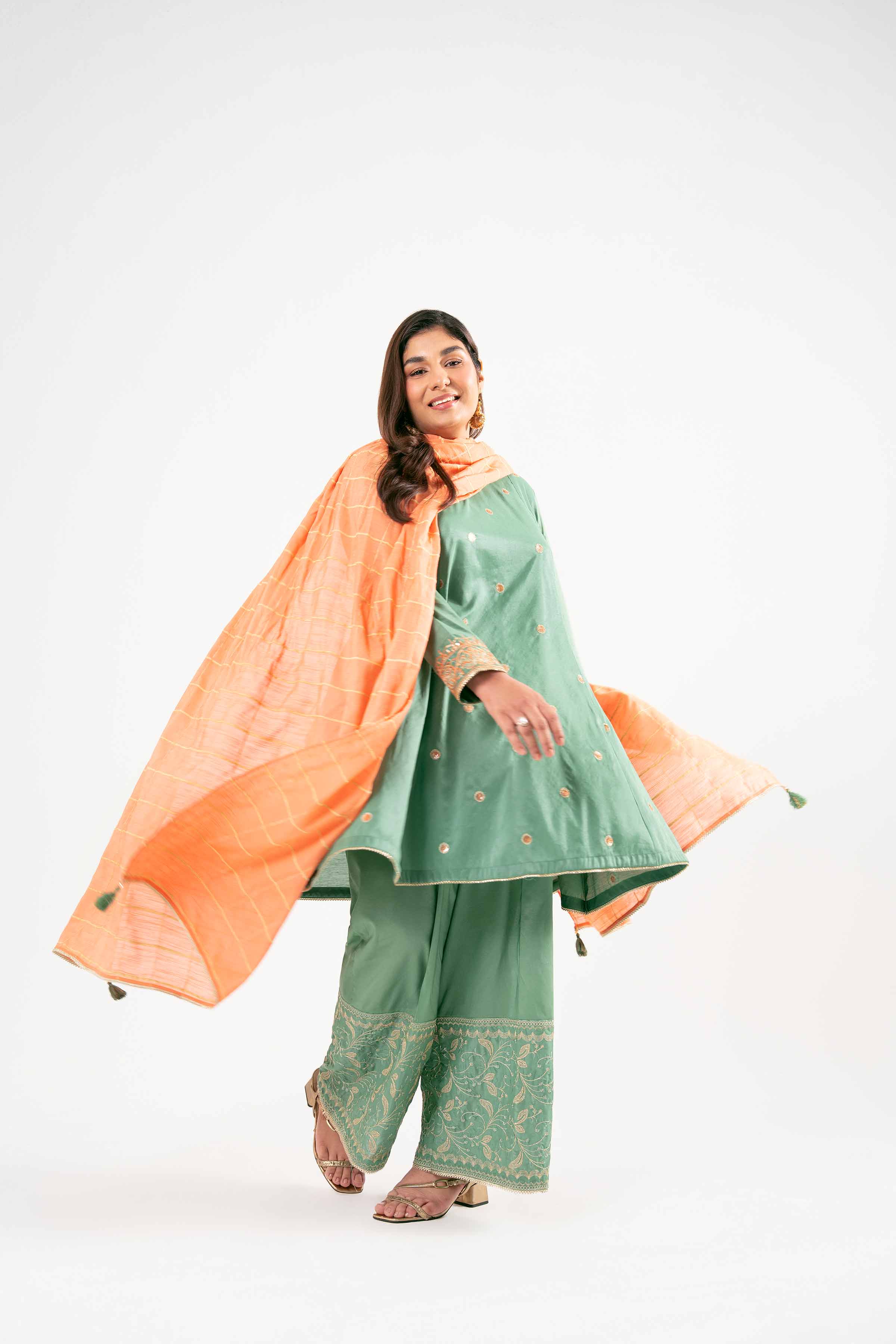 NishatUK - Green Embroidered   Nylon Viscose 3-piece ready to wear Suit