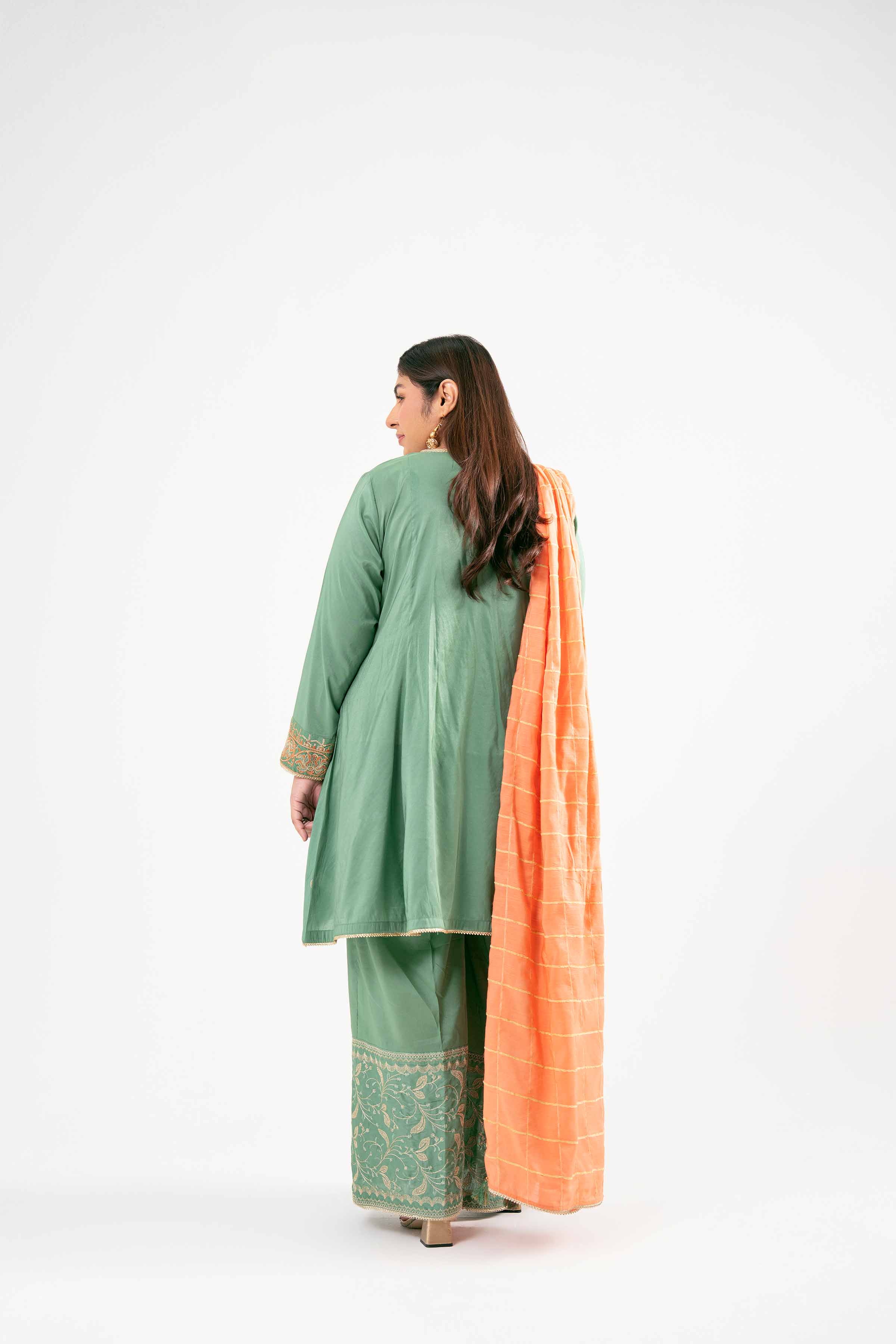 NishatUK - Green Embroidered   Nylon Viscose 3-piece ready to wear Suit