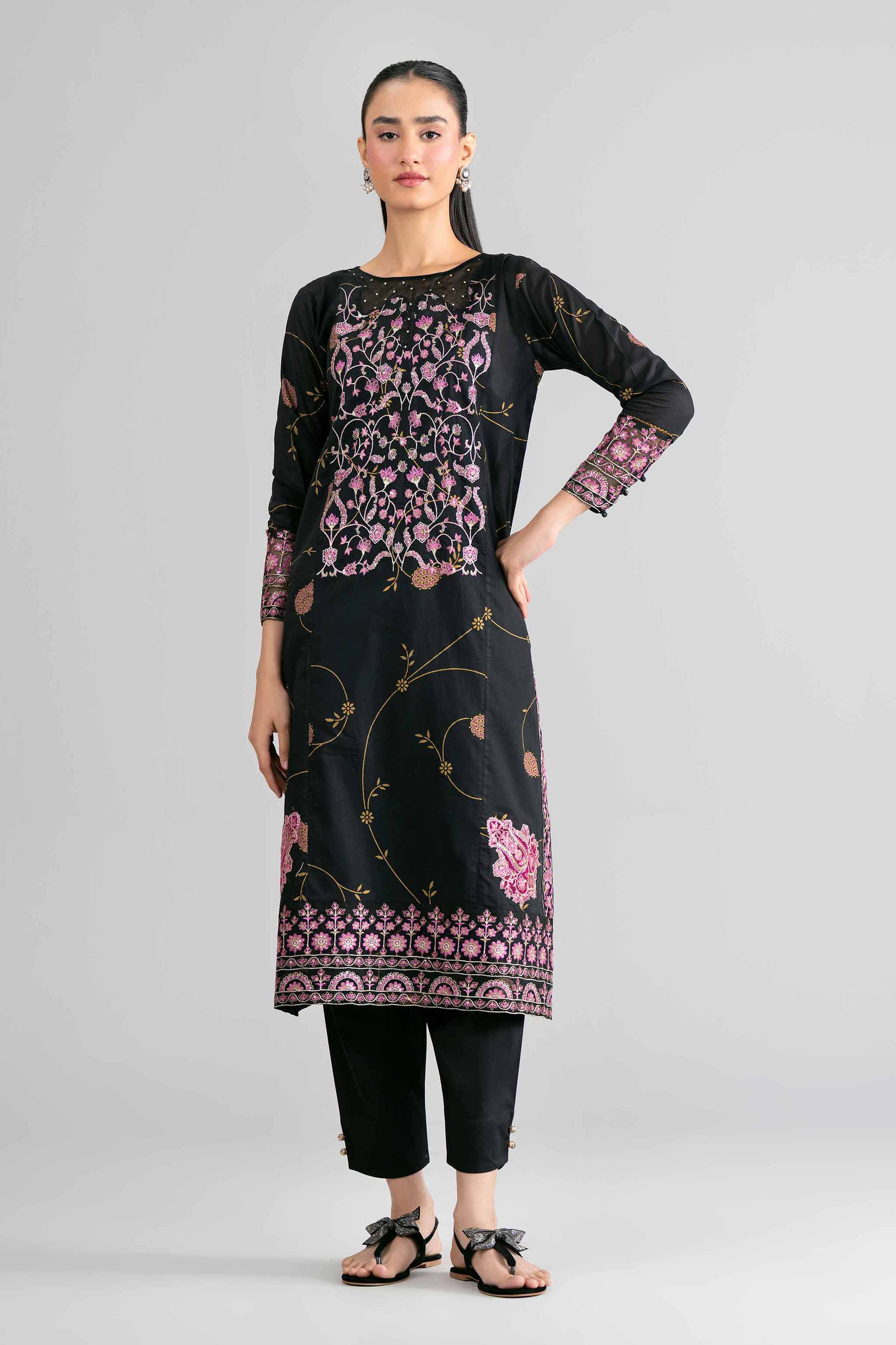 Nishat UK - Black Embroidered Lawn 2-piece ready to wear Dress