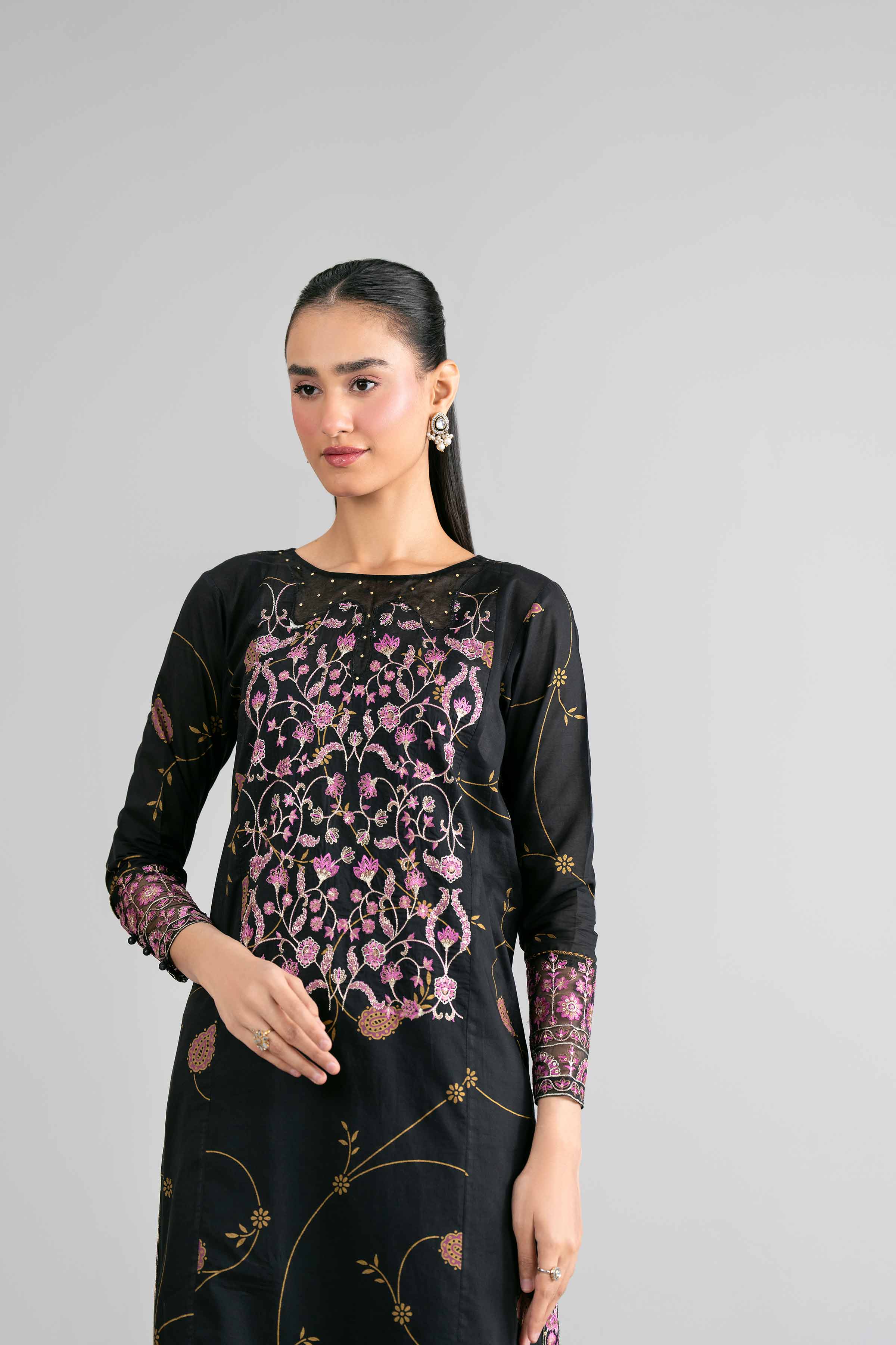 Nishat UK - Black Embroidered Lawn 2-piece ready to wear Dress