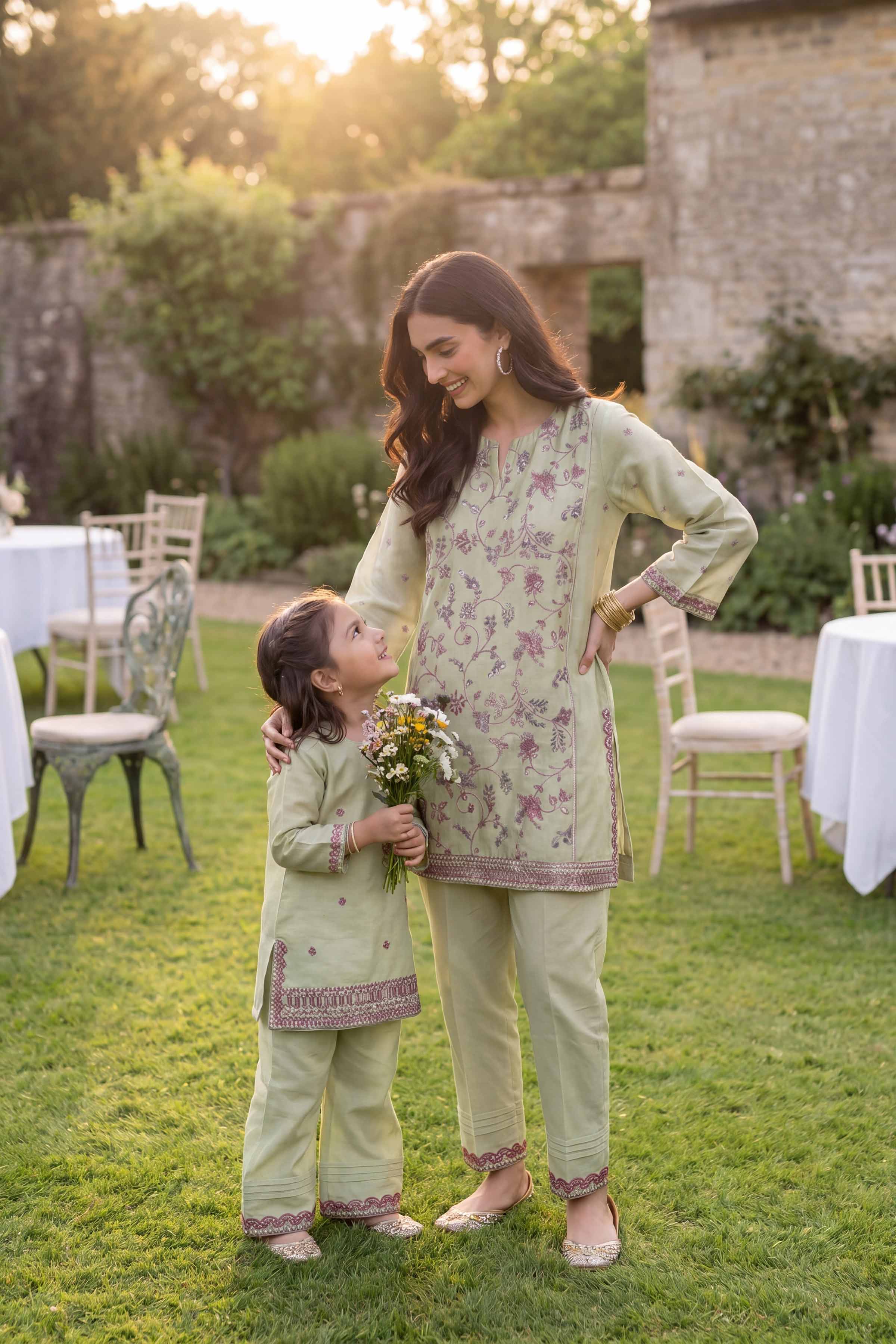 Nishat UK - Green Embroidered Cotton 2-piece ready to wear Dress