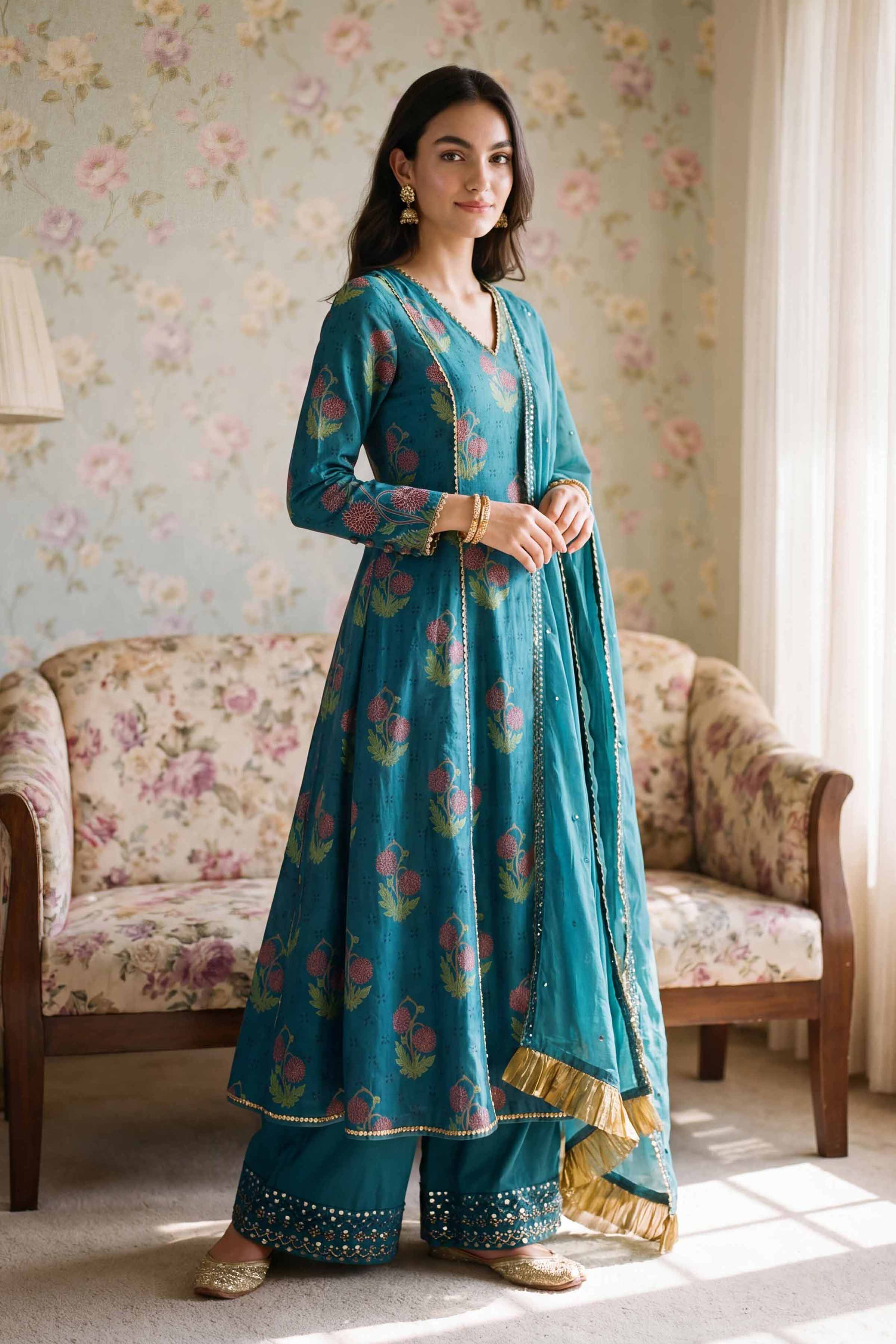 Nishat UK - Blue Embroidered Lawn 3 Piece ready to wear Suit
