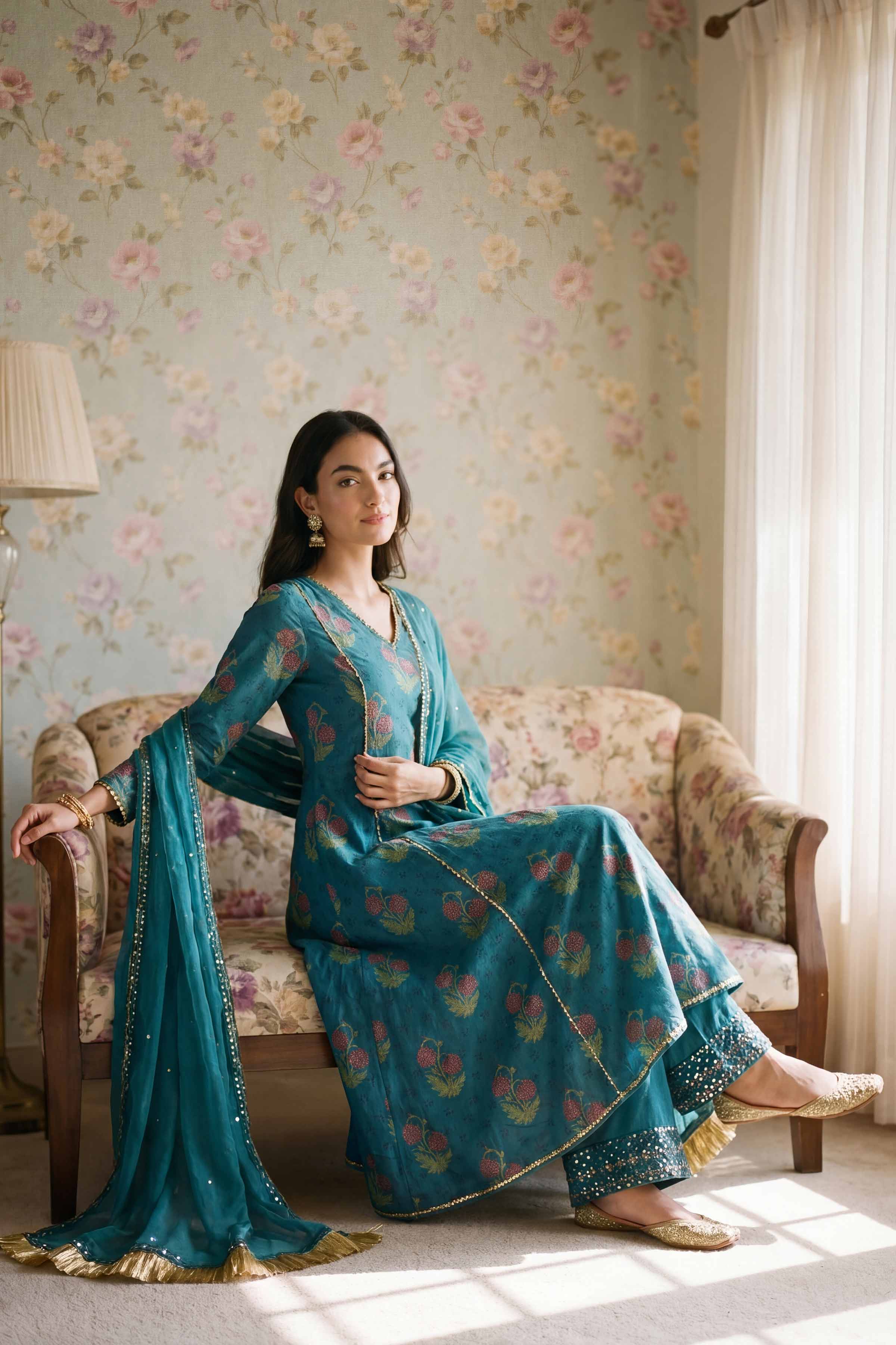 Nishat UK - Blue Embroidered Lawn 3 Piece ready to wear Suit
