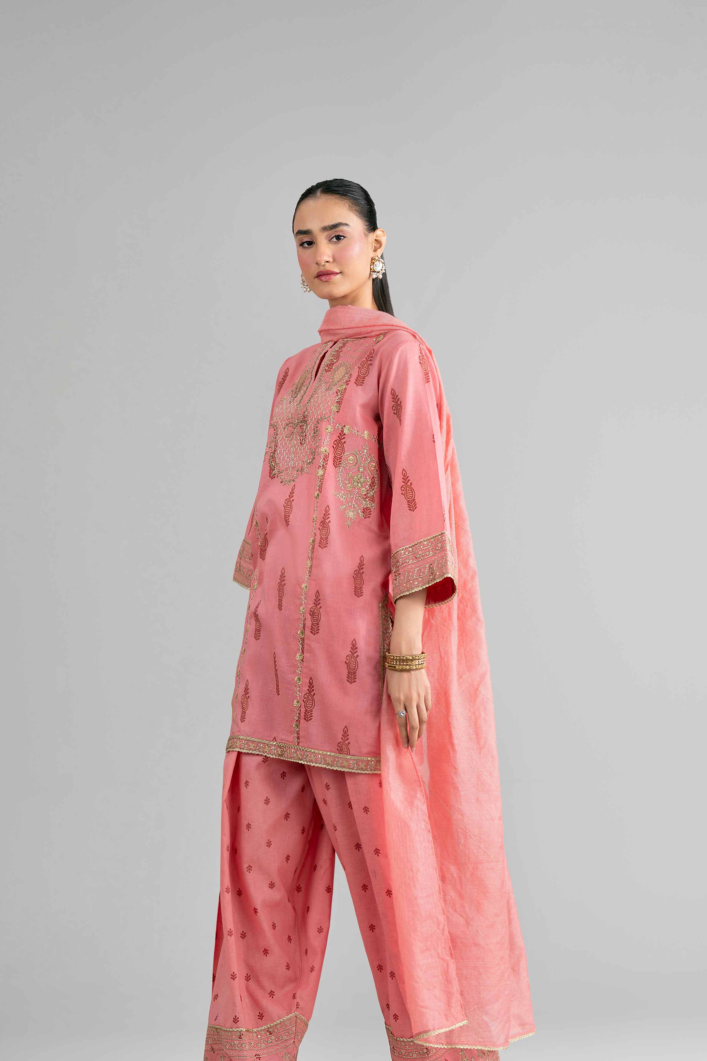 NishatUK - Pink Embroidered Lawn 3-piece ready to wear Suit