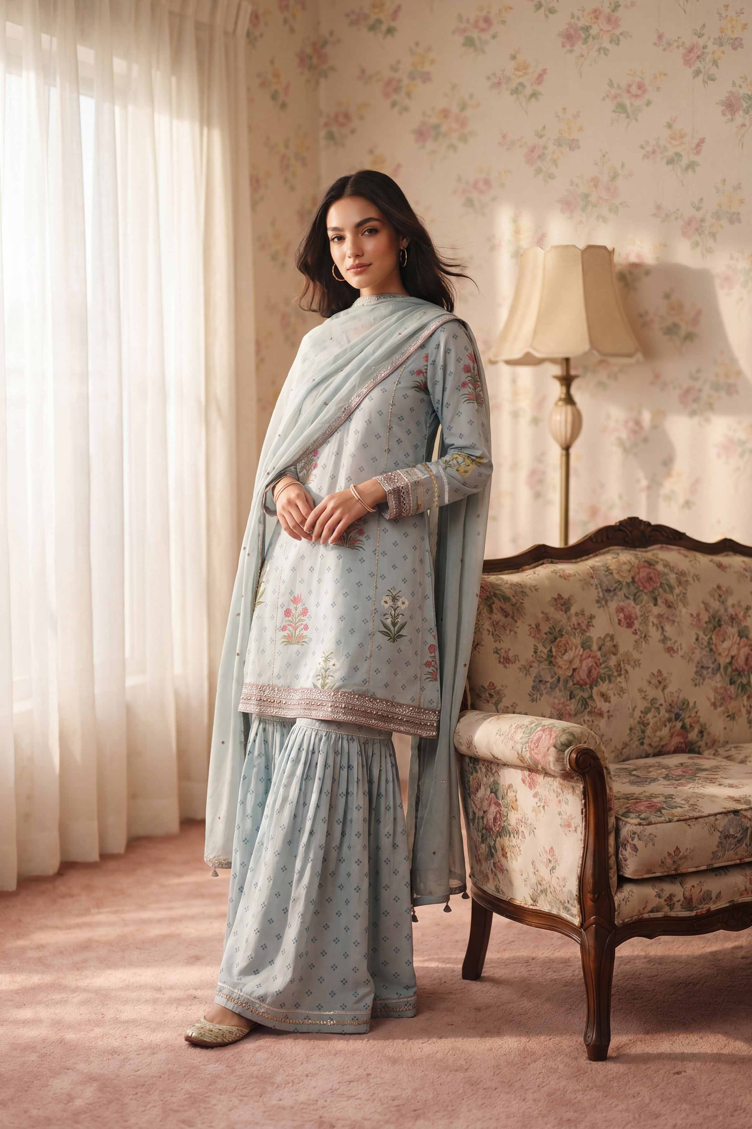 Nishat UK - Green Embroidered Lawn 3 Piece ready to wear Suit