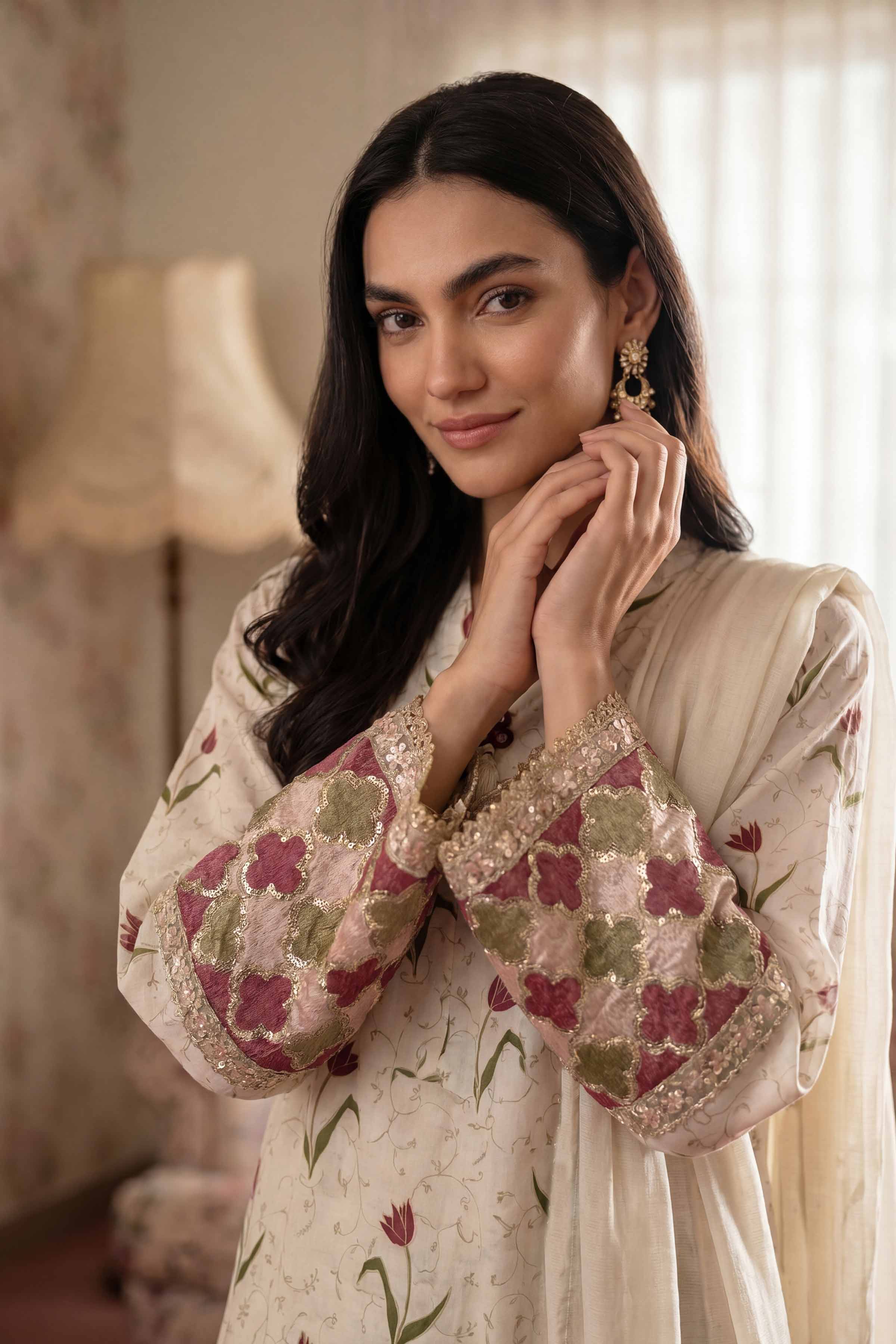 Nishat UK - Off White Embroidered Lawn 3 Piece ready to wear Suit