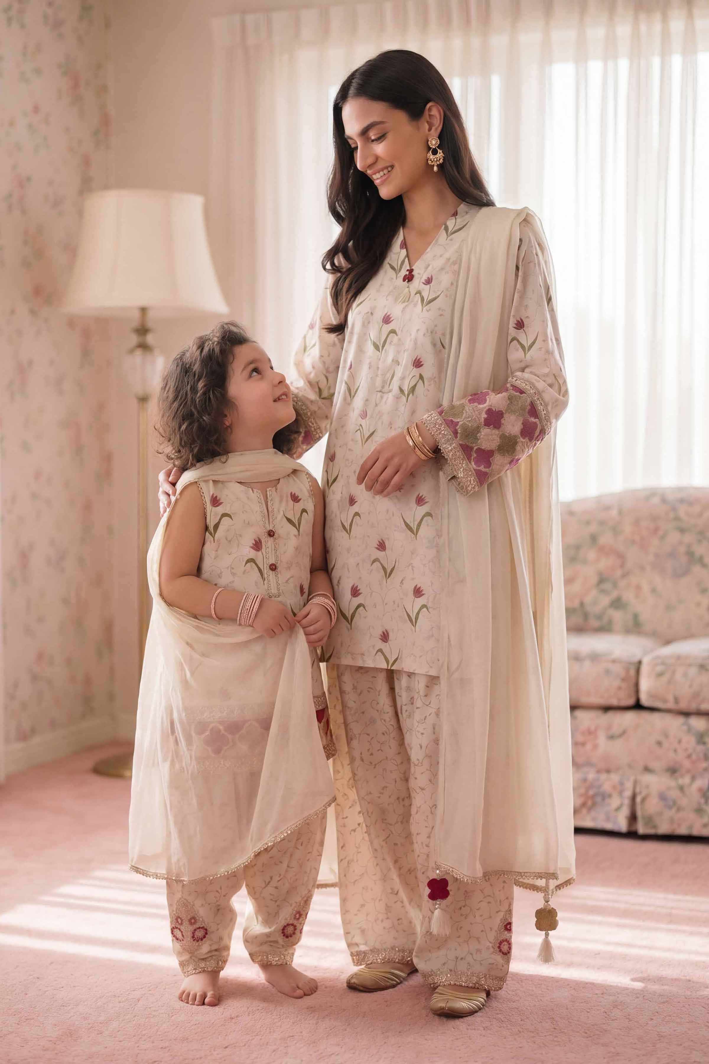 Nishat UK - Off White Embroidered Lawn 3 Piece ready to wear Suit