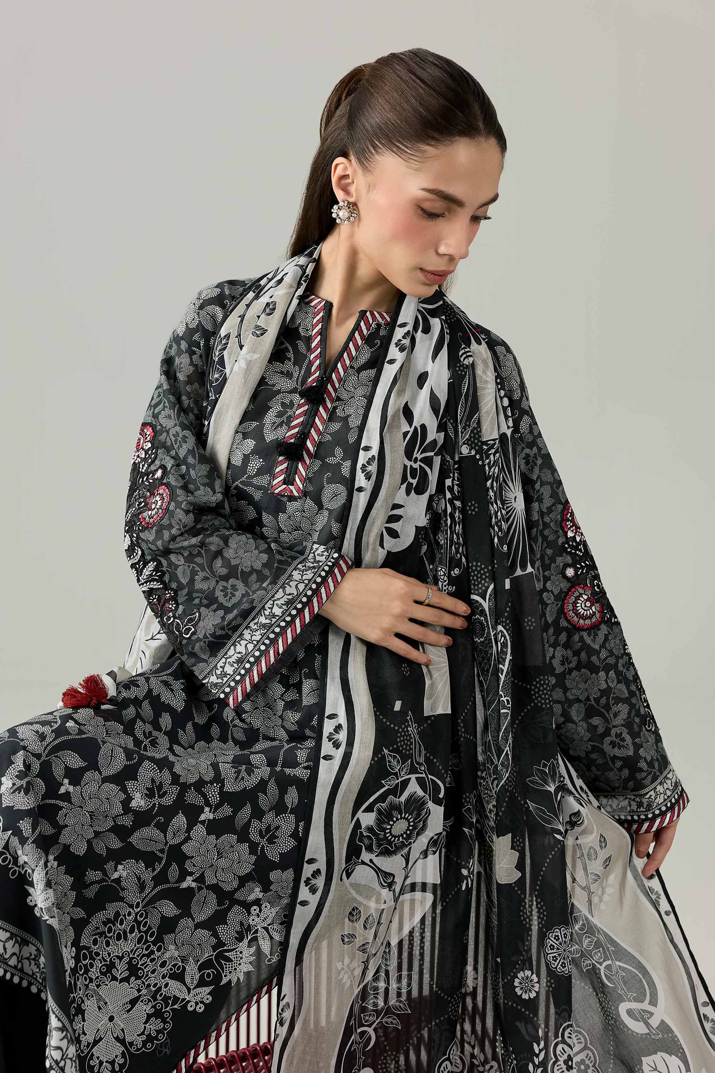Nishat UK - Black Embroidered Lawn 3 Piece ready to wear Suit