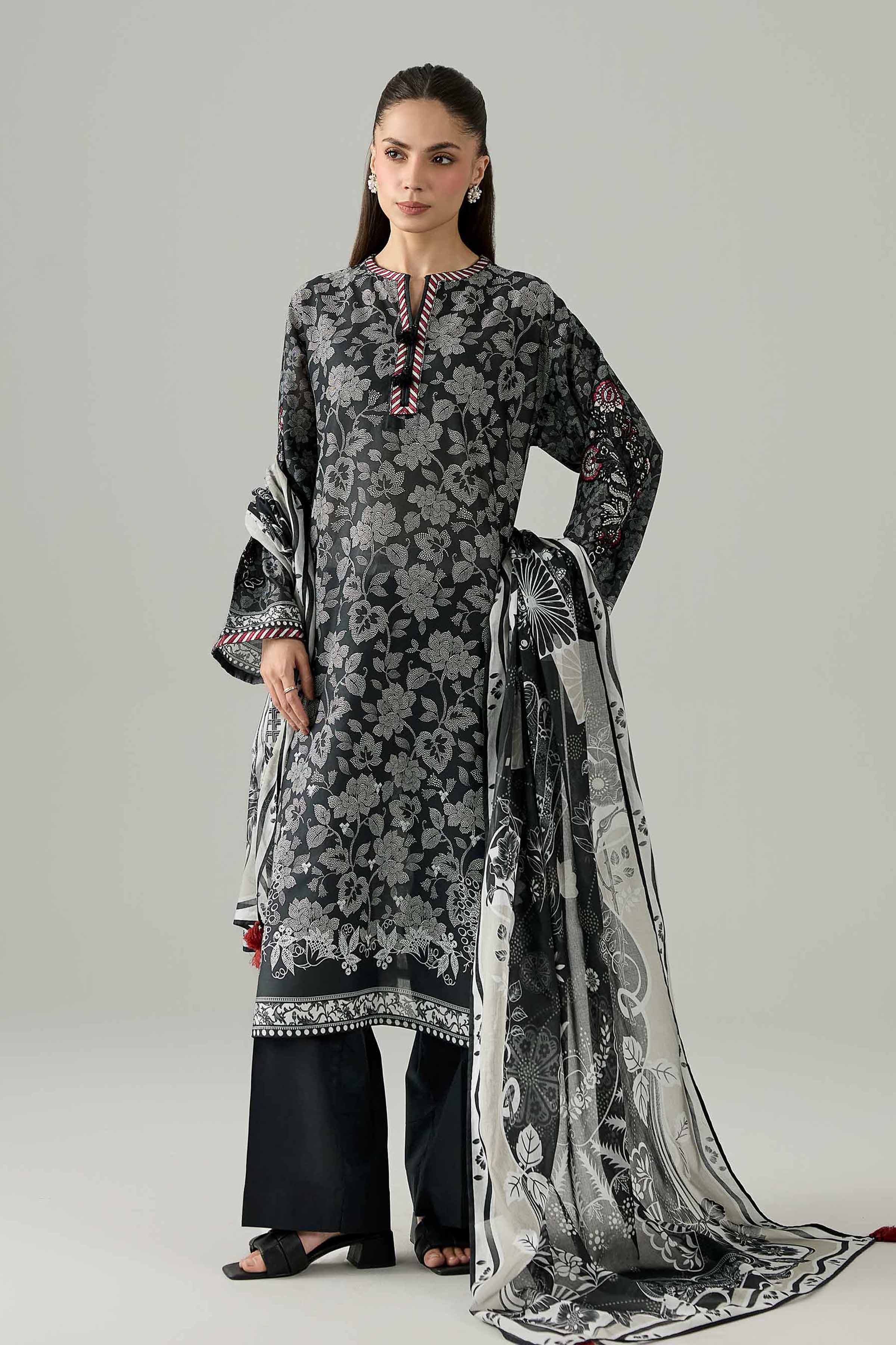 Nishat UK - Black Embroidered Lawn 3 Piece ready to wear Suit
