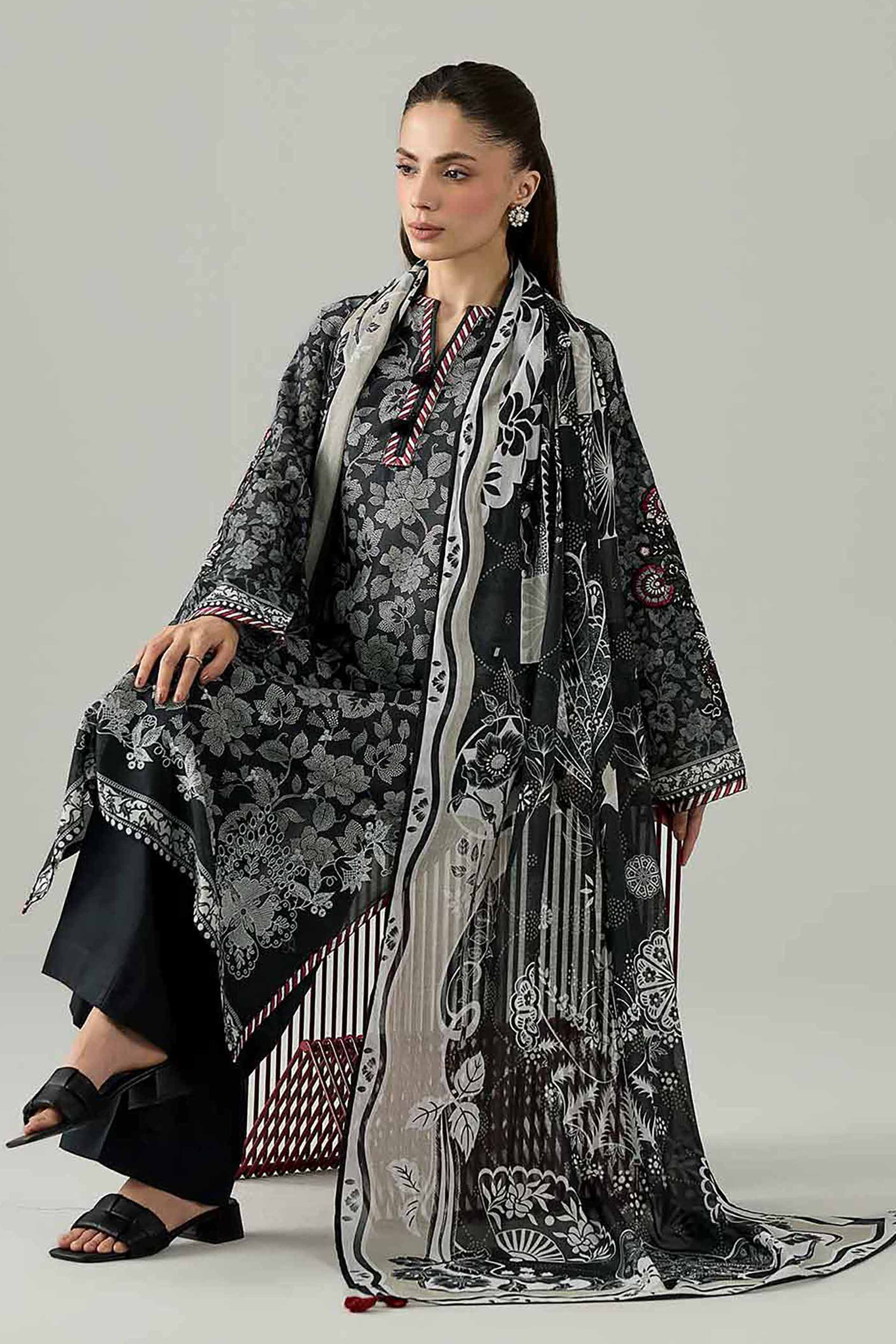 3 Piece - Printed Embroidered Suit - PMS26-04