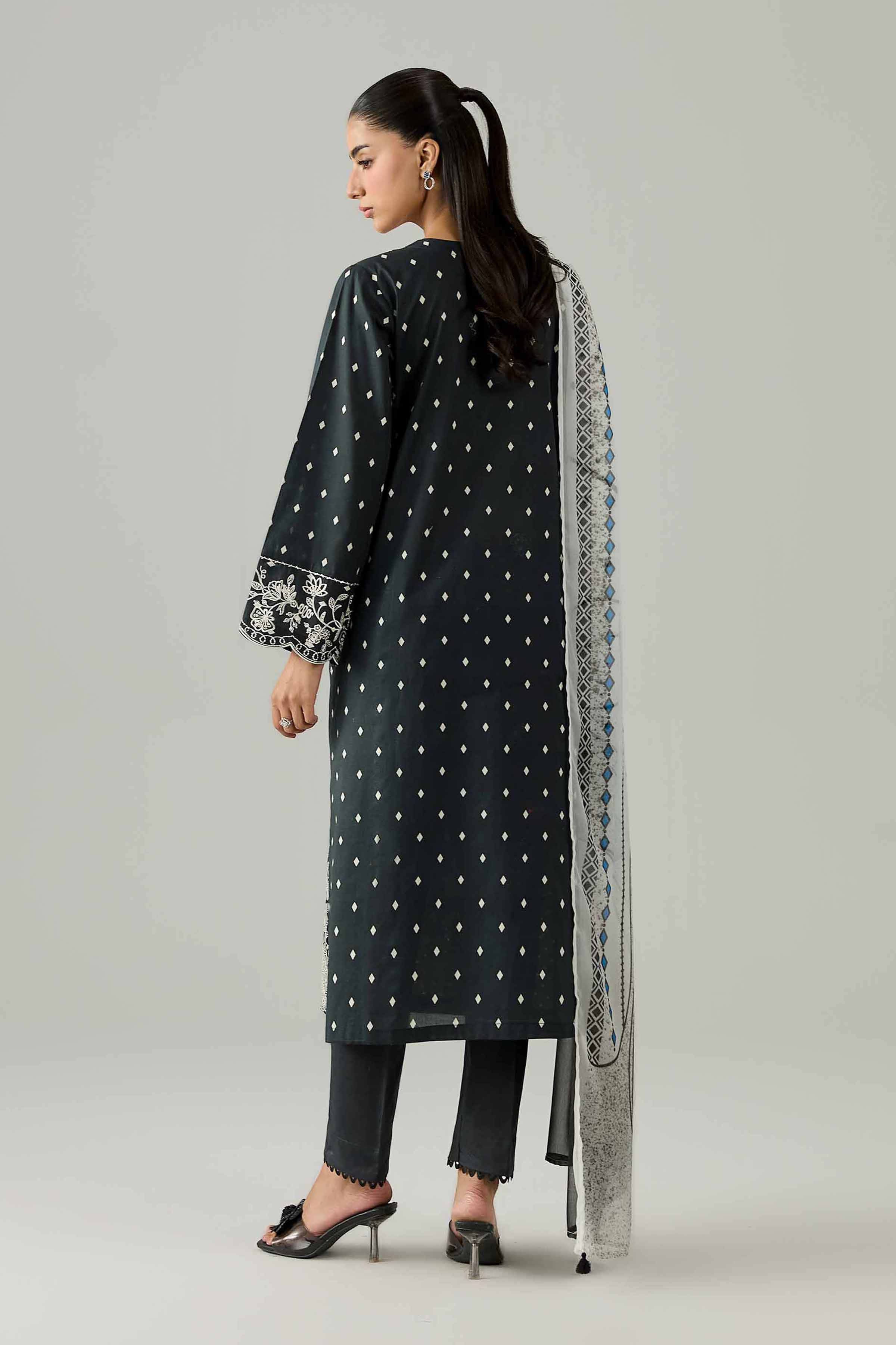Nishat UK - Black Embroidered Cambric 3 Pieces ready to wear Suit