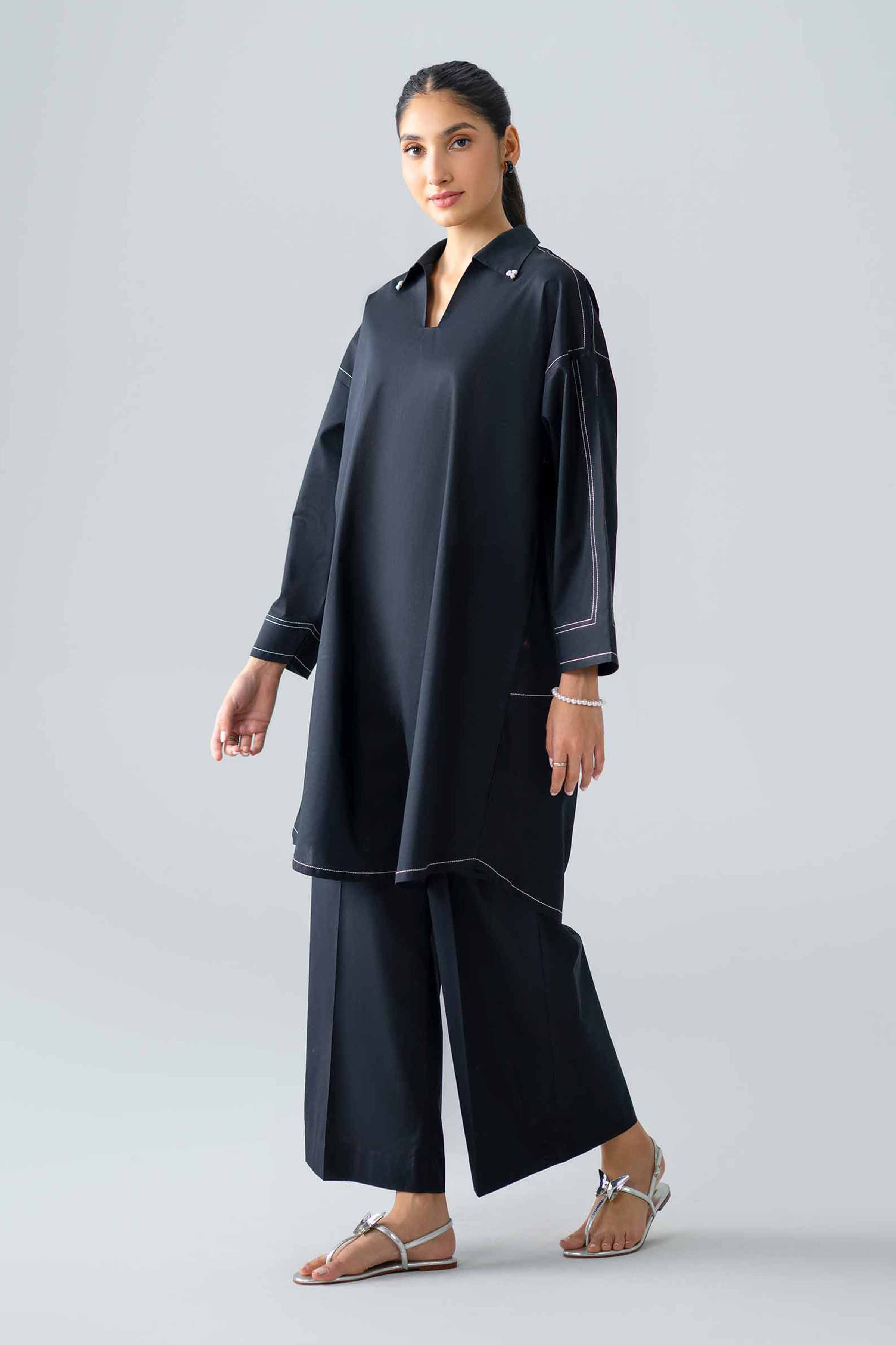 Nishat UK - Black Solids Cambric 2 Pieces ready to wear Dress