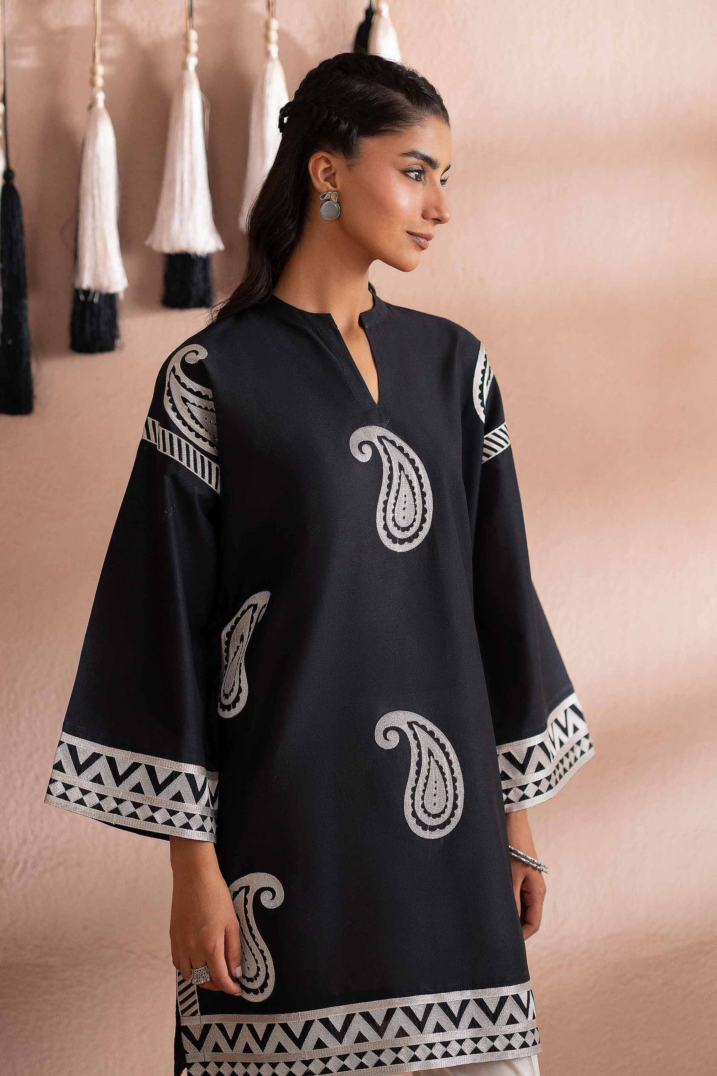 NishatUK - Black Embroidered Cambric 2-piece ready to wear Dress