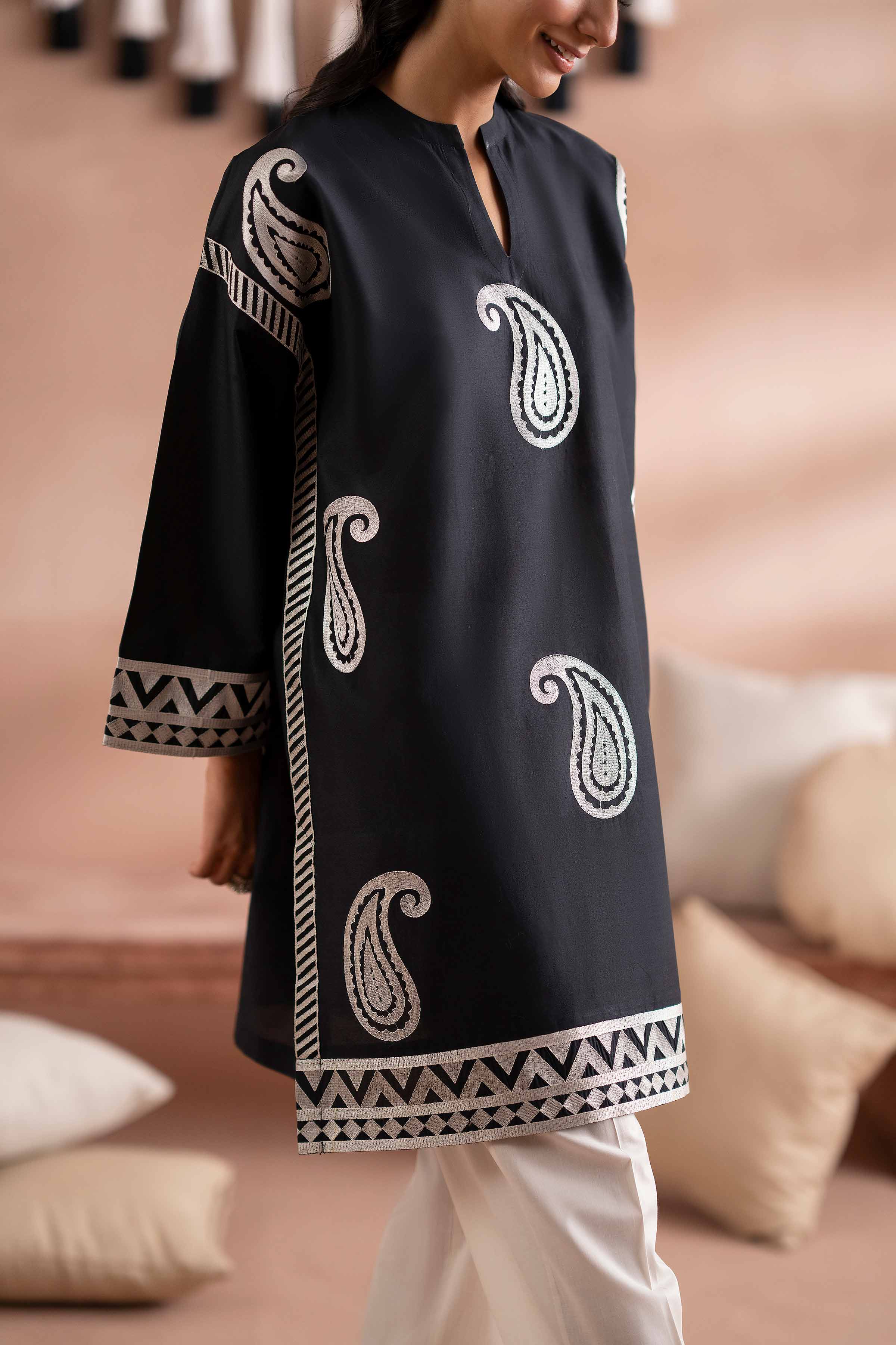 NishatUK - Black Embroidered Cambric 2-piece ready to wear Dress