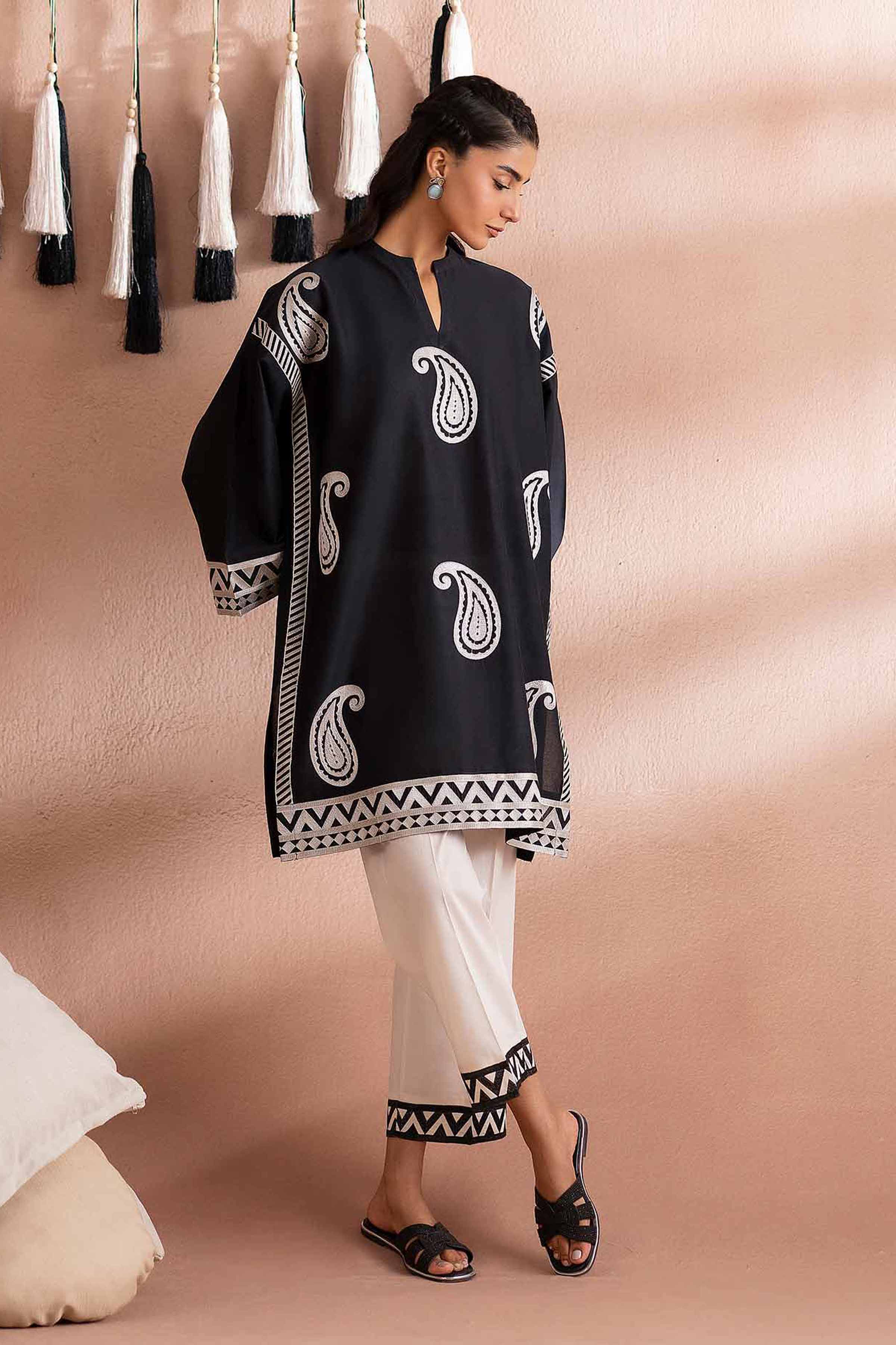 NishatUK - Black Embroidered Cambric 2-piece ready to wear Dress