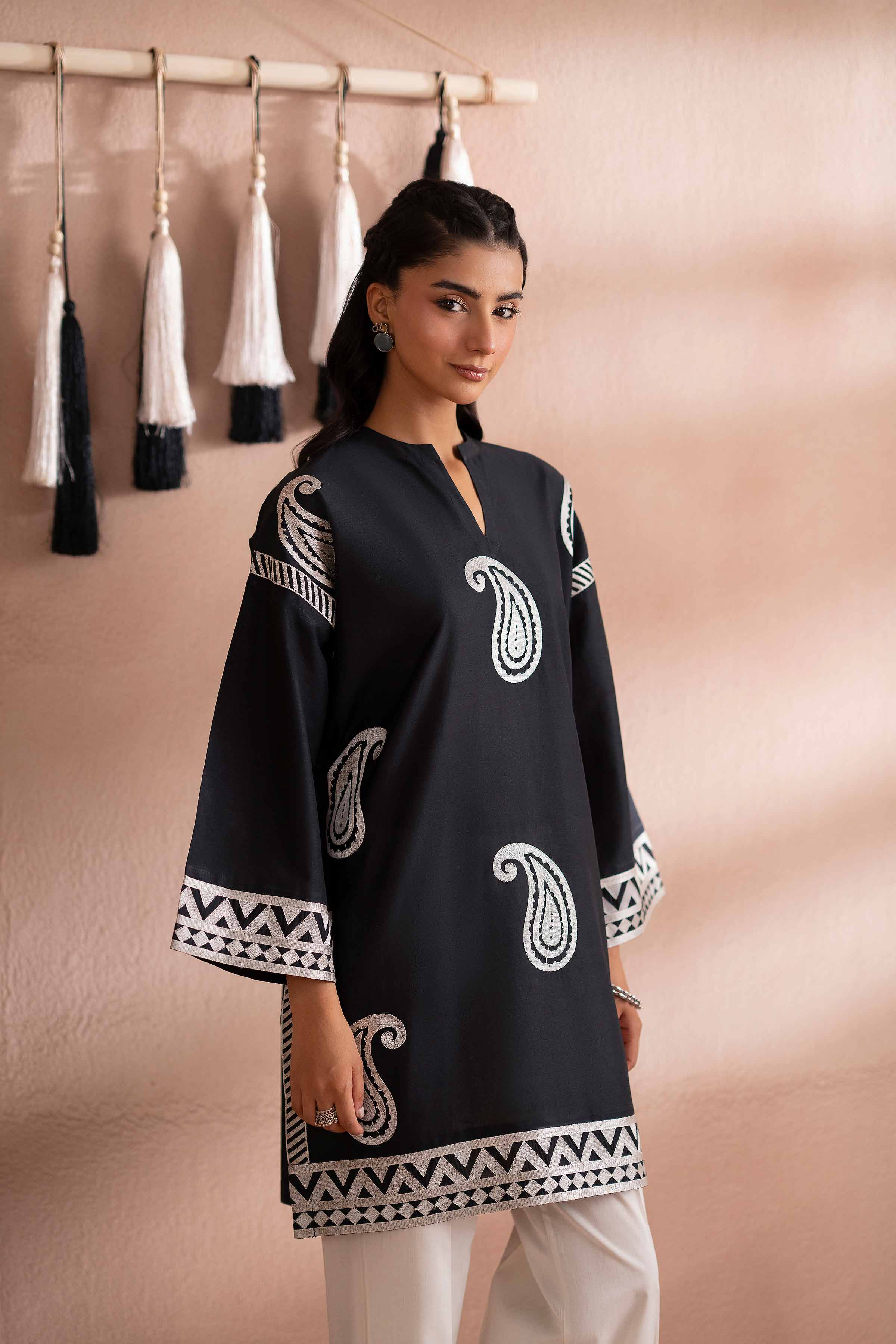 NishatUK - Black Embroidered Cambric 2-piece ready to wear Dress