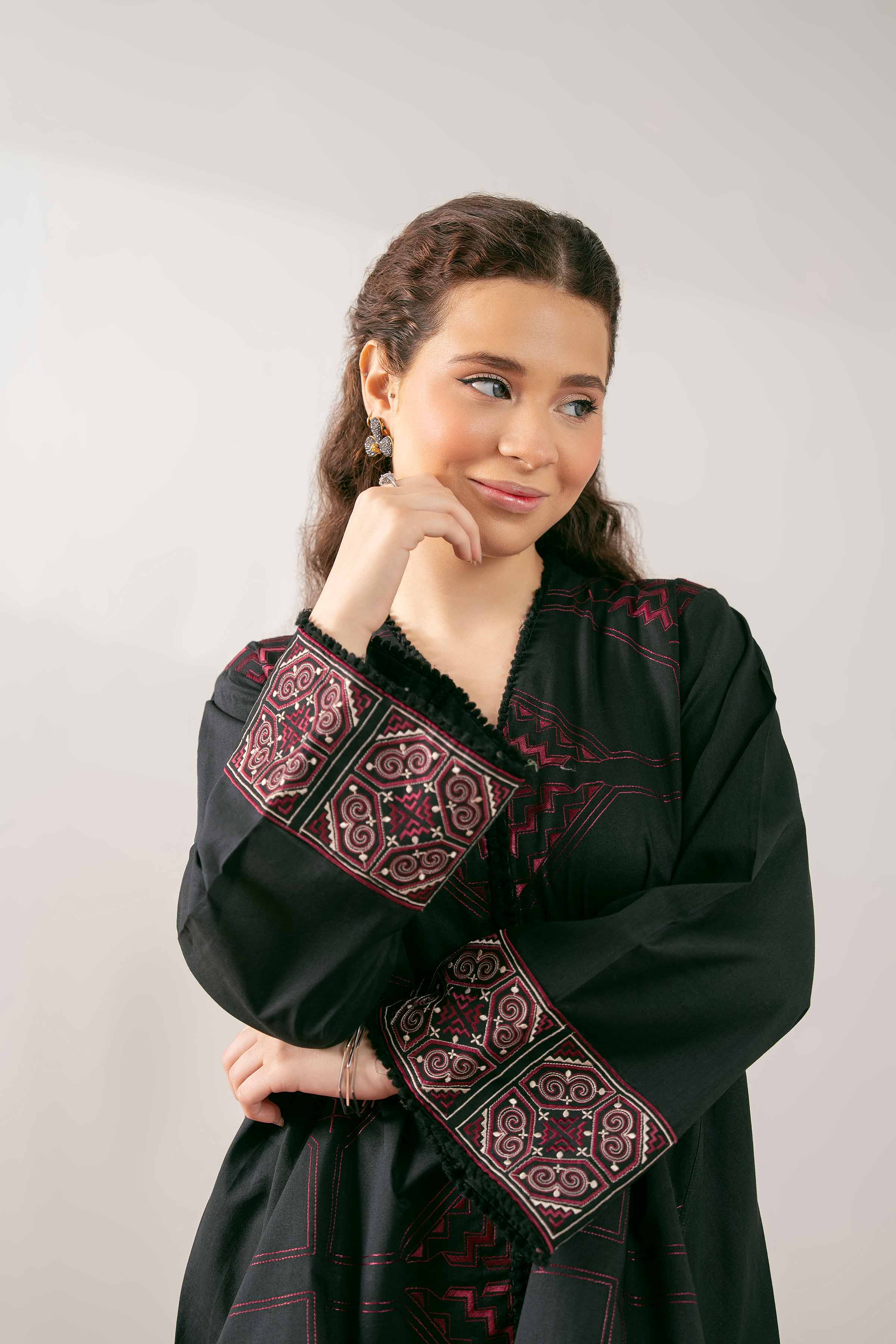 NishatUK - Black Embroidered Cambric 1-piece ready to wear Tunic