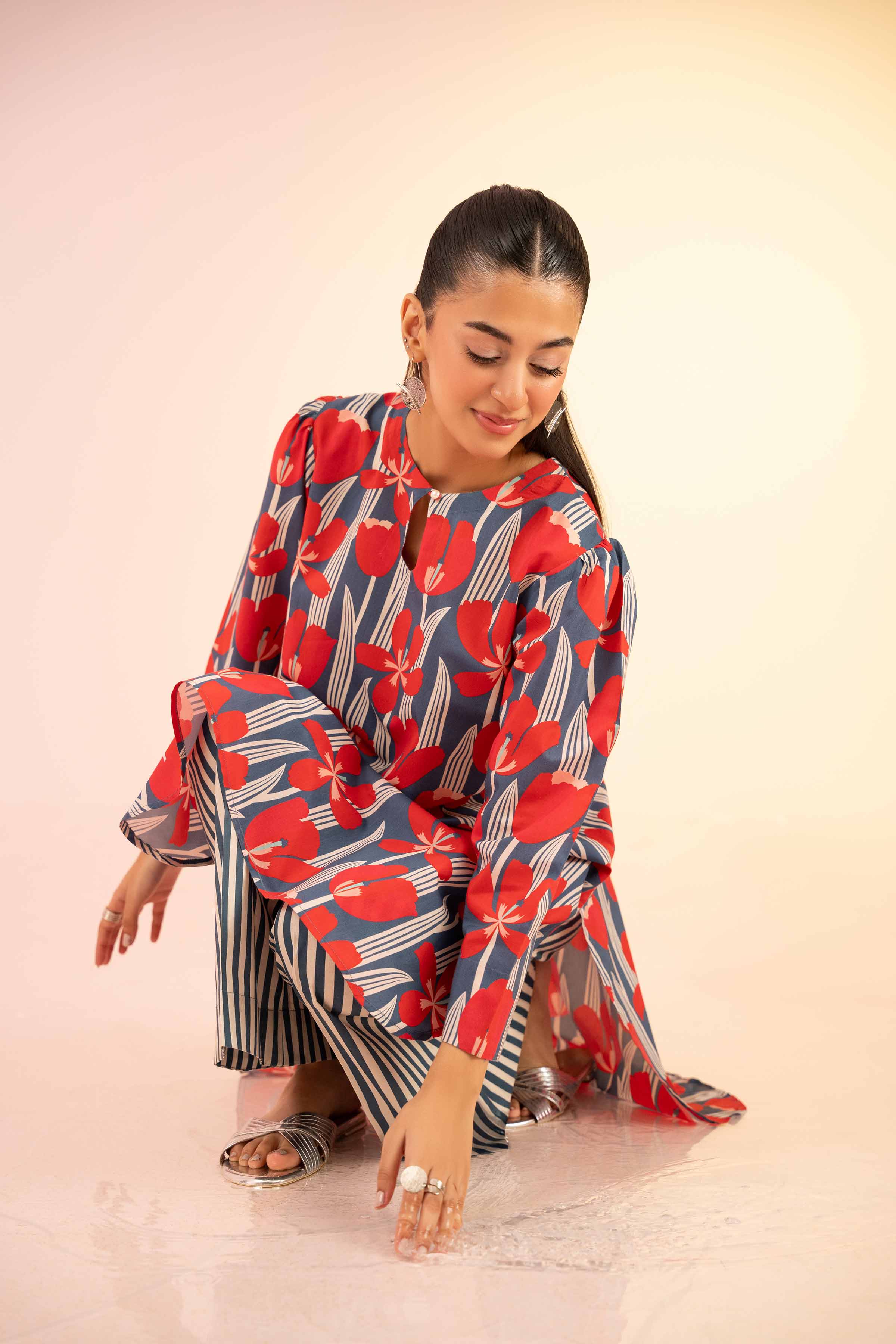 NishatUK - Blue Printed Silk 2-piece ready to wear Dress