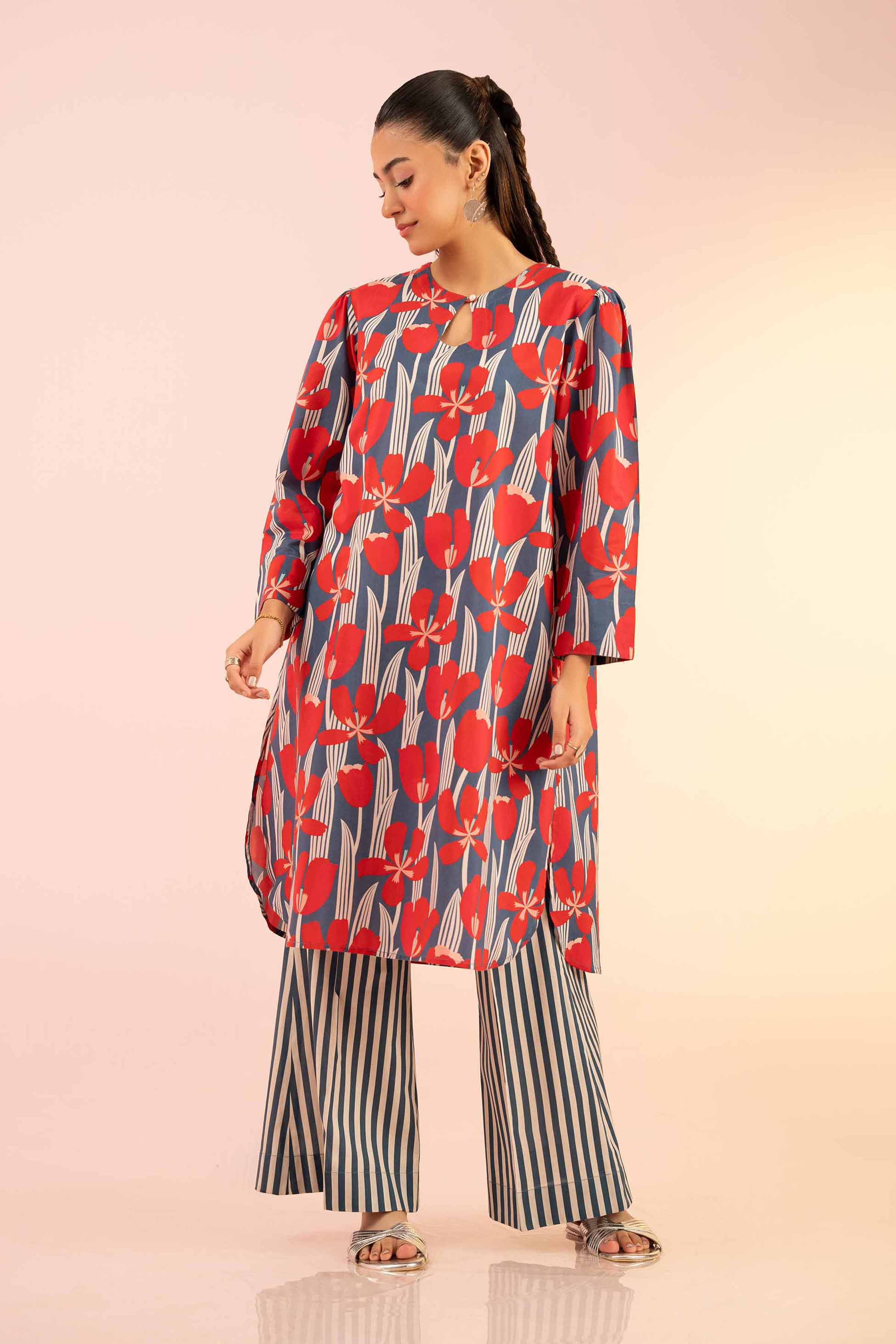 NishatUK - Blue Printed Silk 2-piece ready to wear Dress