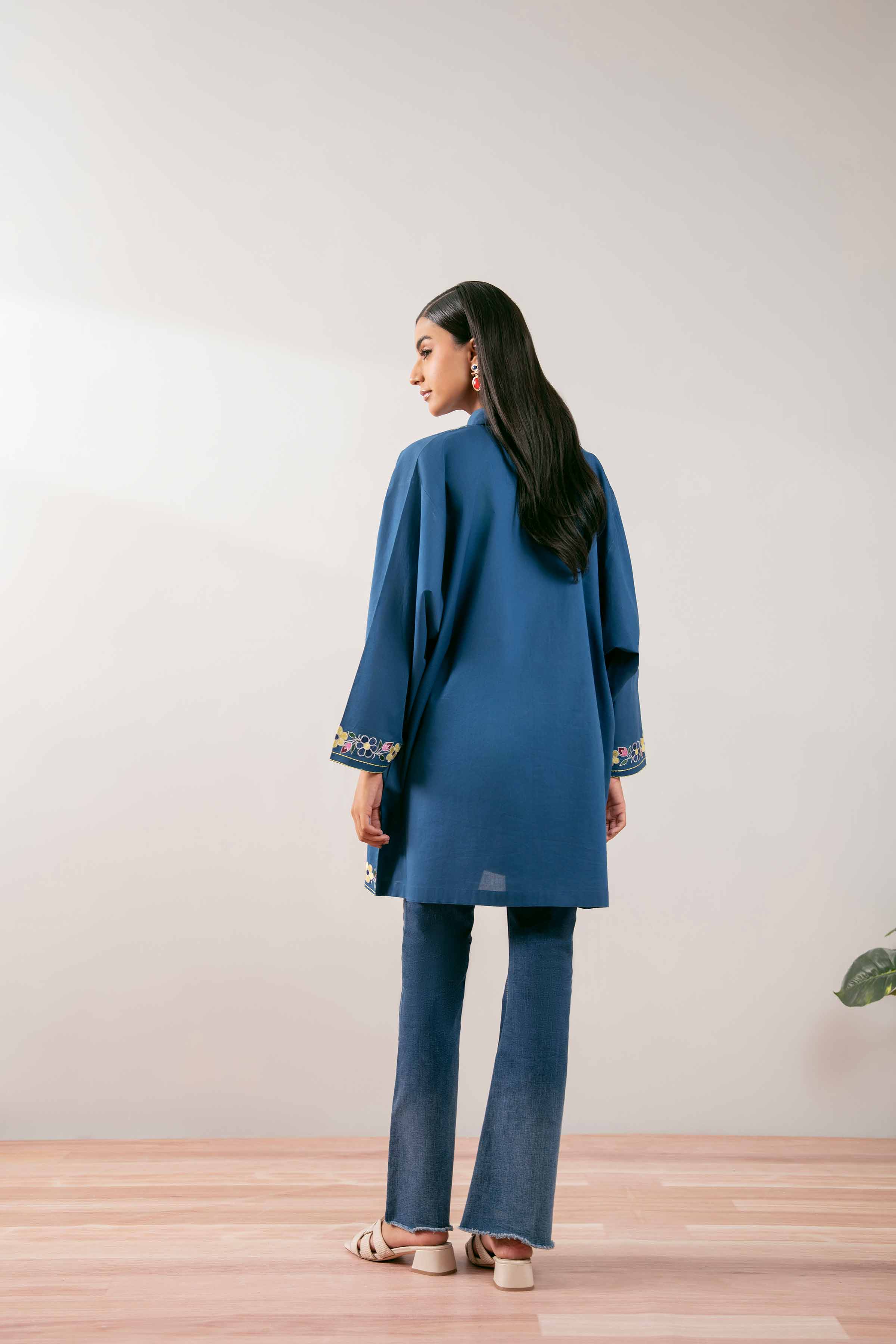 NishatUK - Royal Blue Embroidered Cambric 1-piece ready to wear Tunic