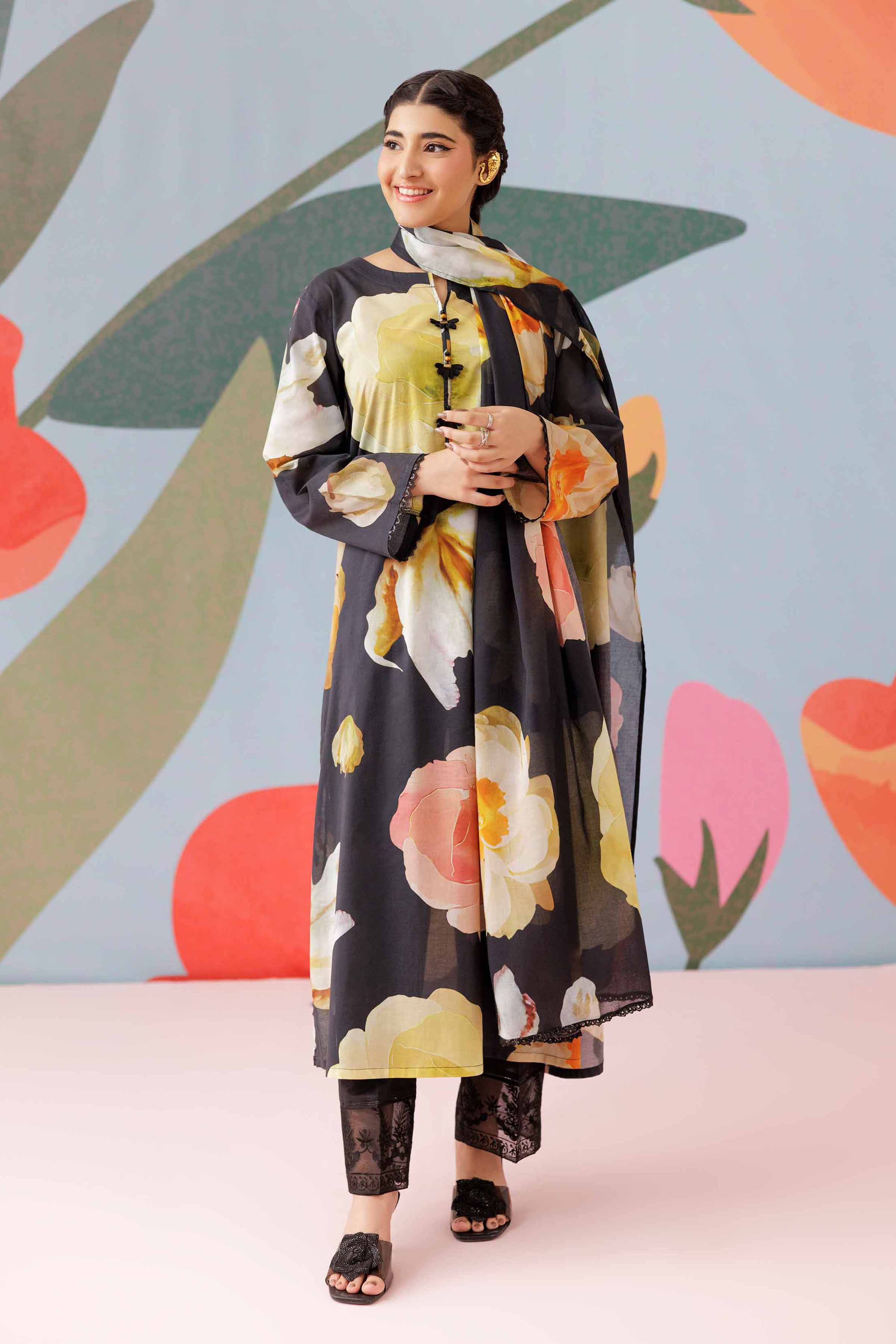 NishatUK - Black Printed Cambric 2-piece ready to wear Dress
