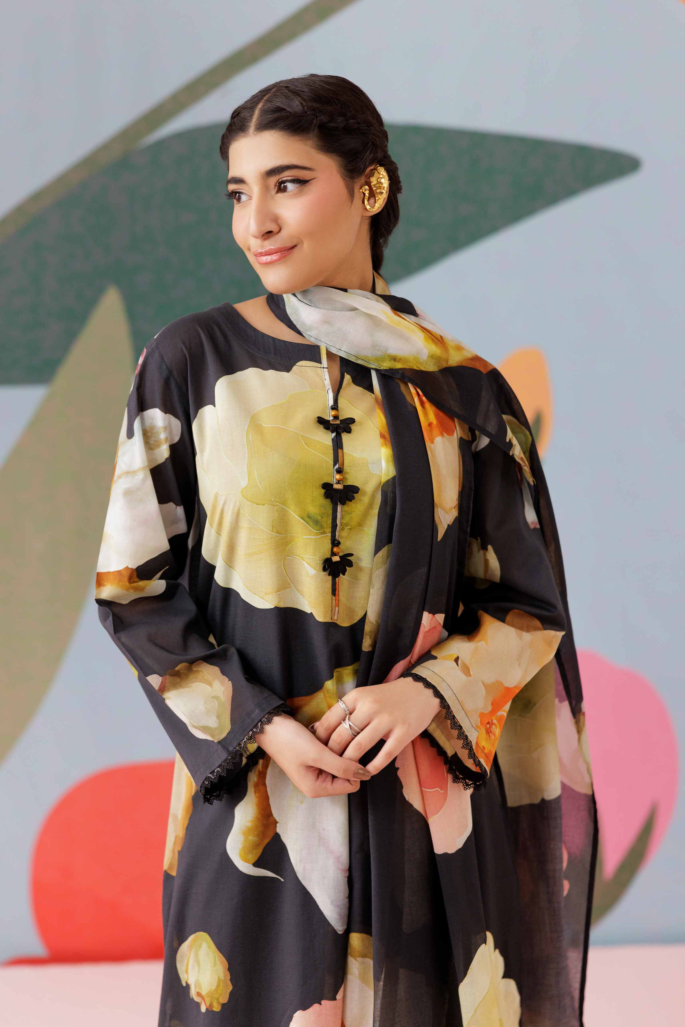 NishatUK - Black Printed Cambric 2-piece ready to wear Dress