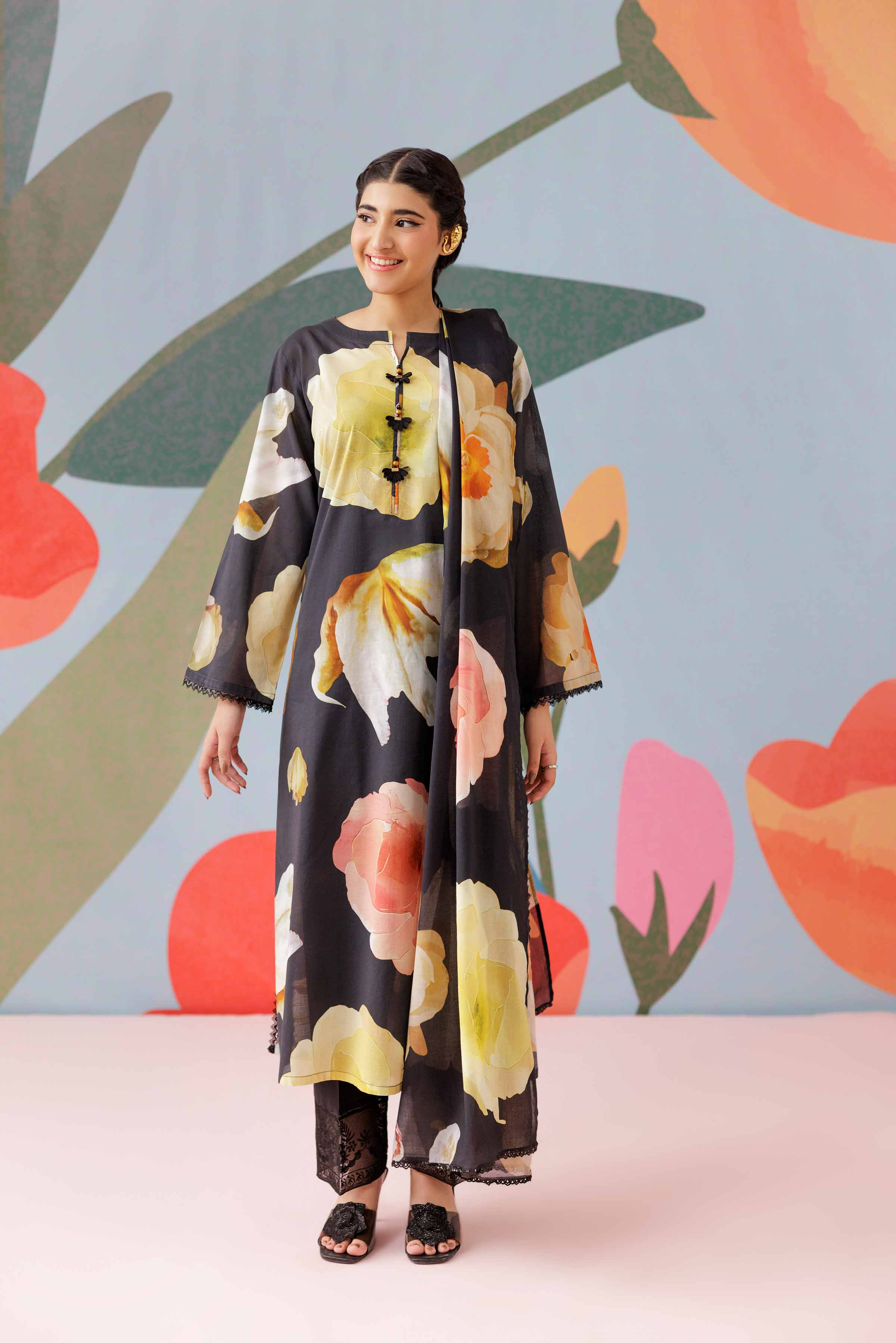NishatUK - Black Printed Cambric 2-piece ready to wear Dress