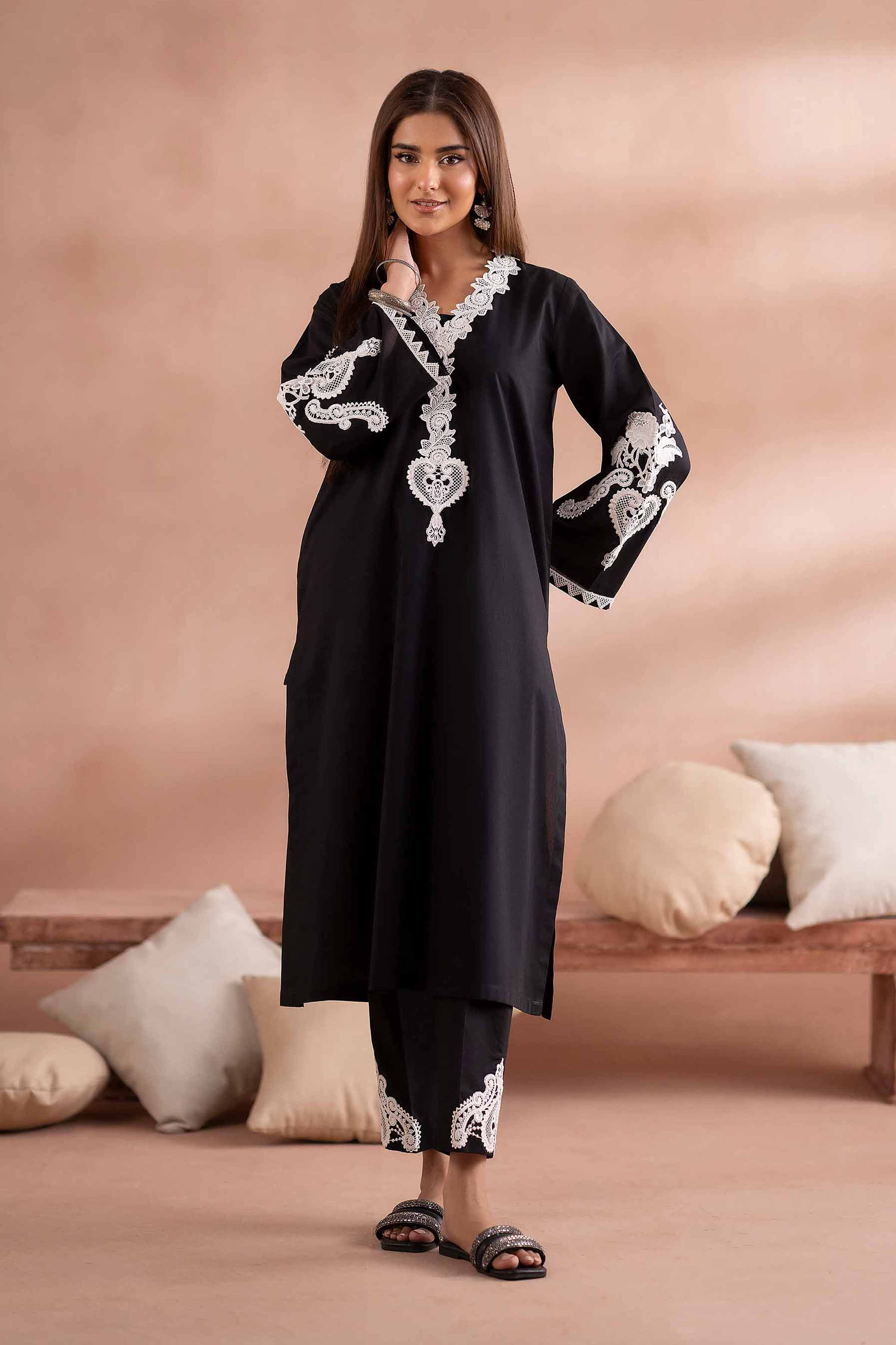 NishatUK - Black Embroidered Cambric 2-piece ready to wear Dress