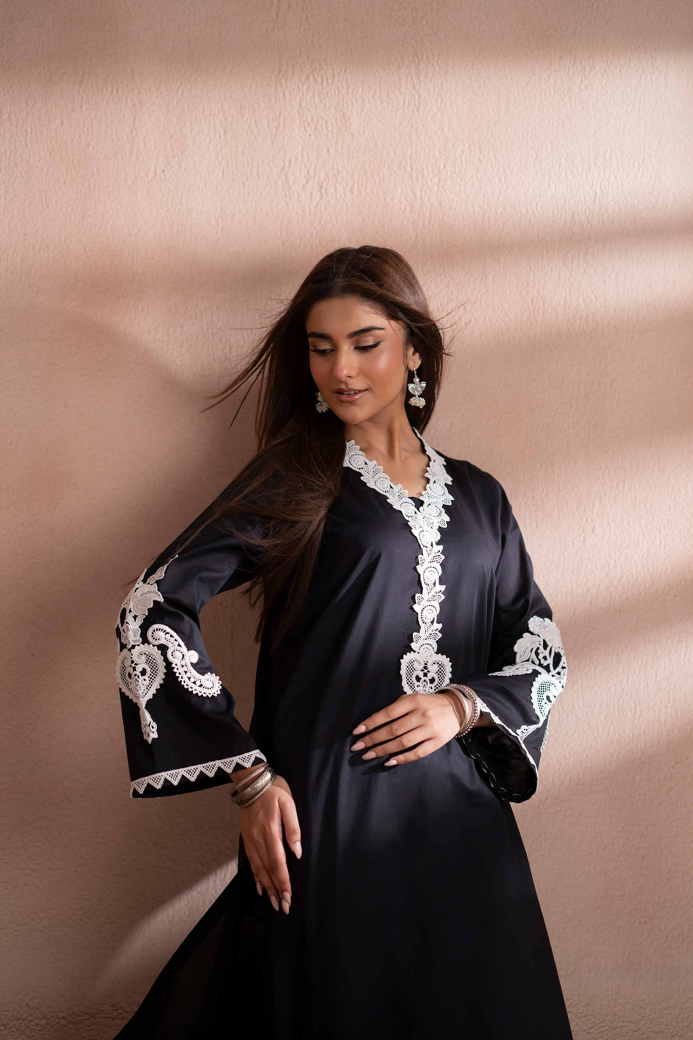 NishatUK - Black Embroidered Cambric 2-piece ready to wear Dress